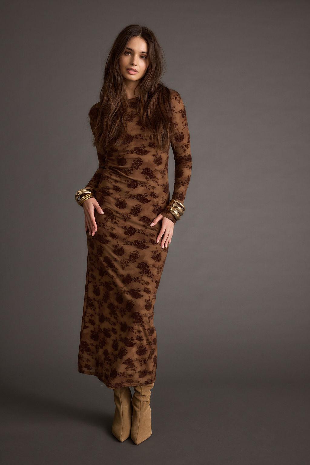 Casanova Brown Floral Maxi Dress Product Image