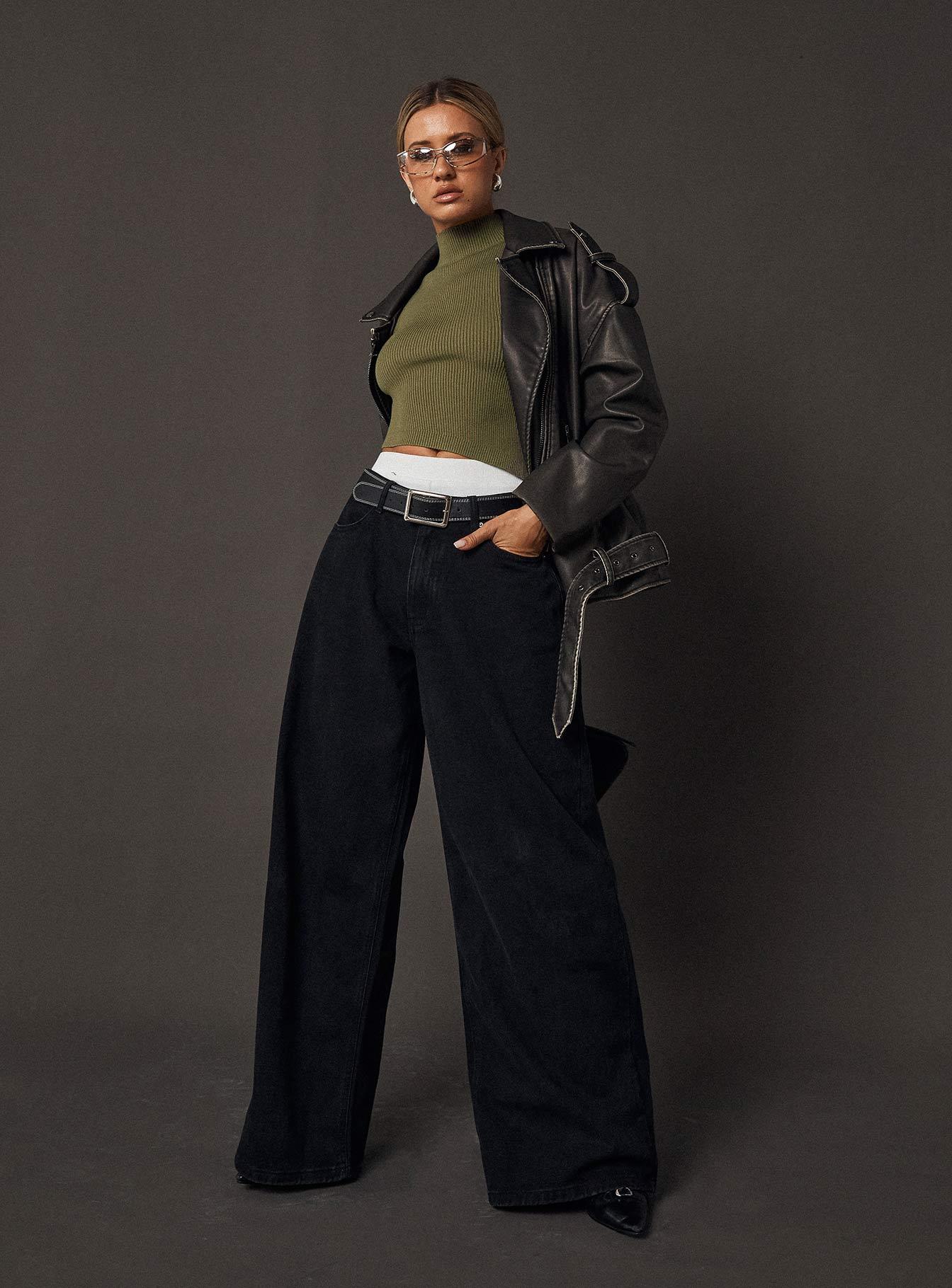 Naylor Mid Rise Wide Leg Jeans Washed Black Denim Product Image