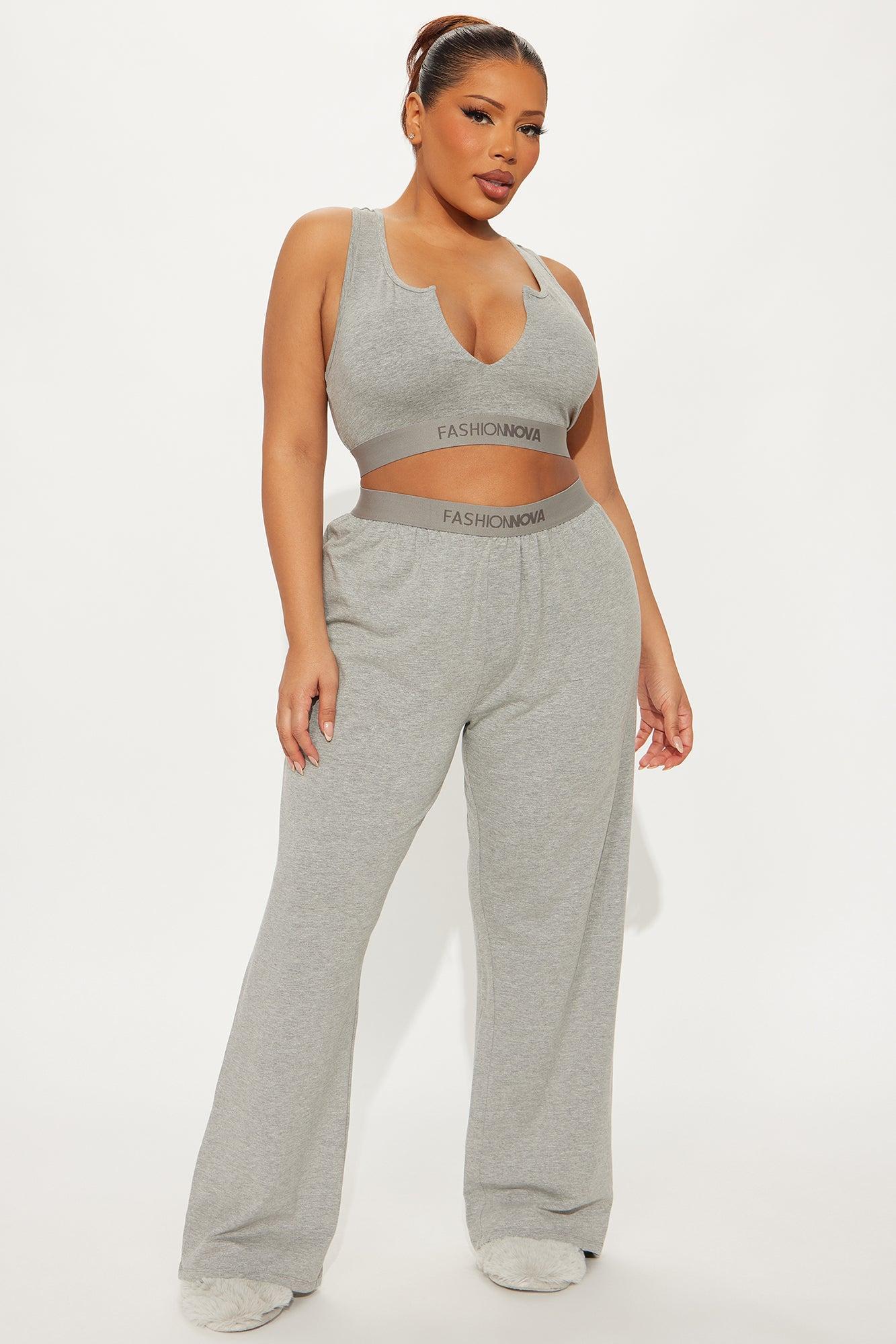 FN Mood Racerback Bralette PJ Boxer Pant Set - Heather Grey Product Image