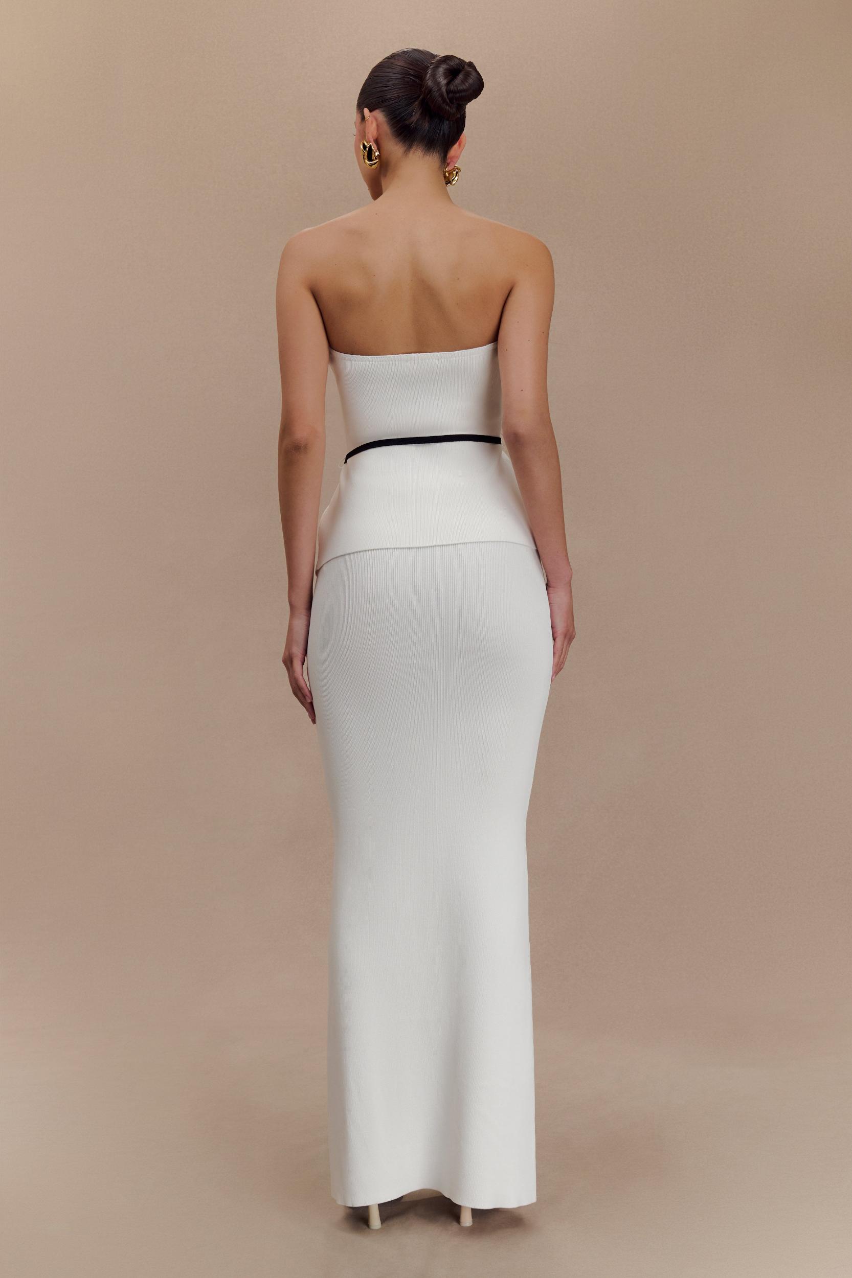 Keaton Fishtail Knit Maxi Skirt - White Product Image