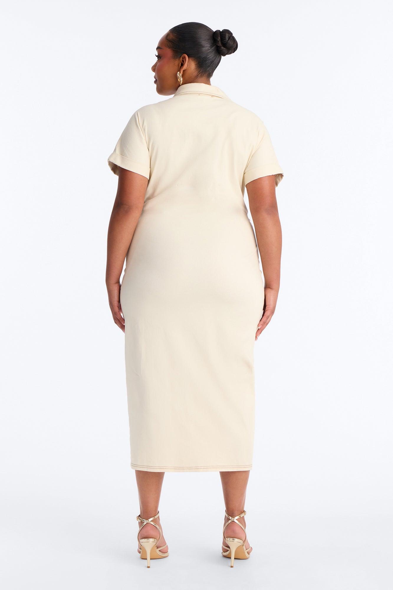 Hayley Denim Midi Dress - Cream Female Product Image