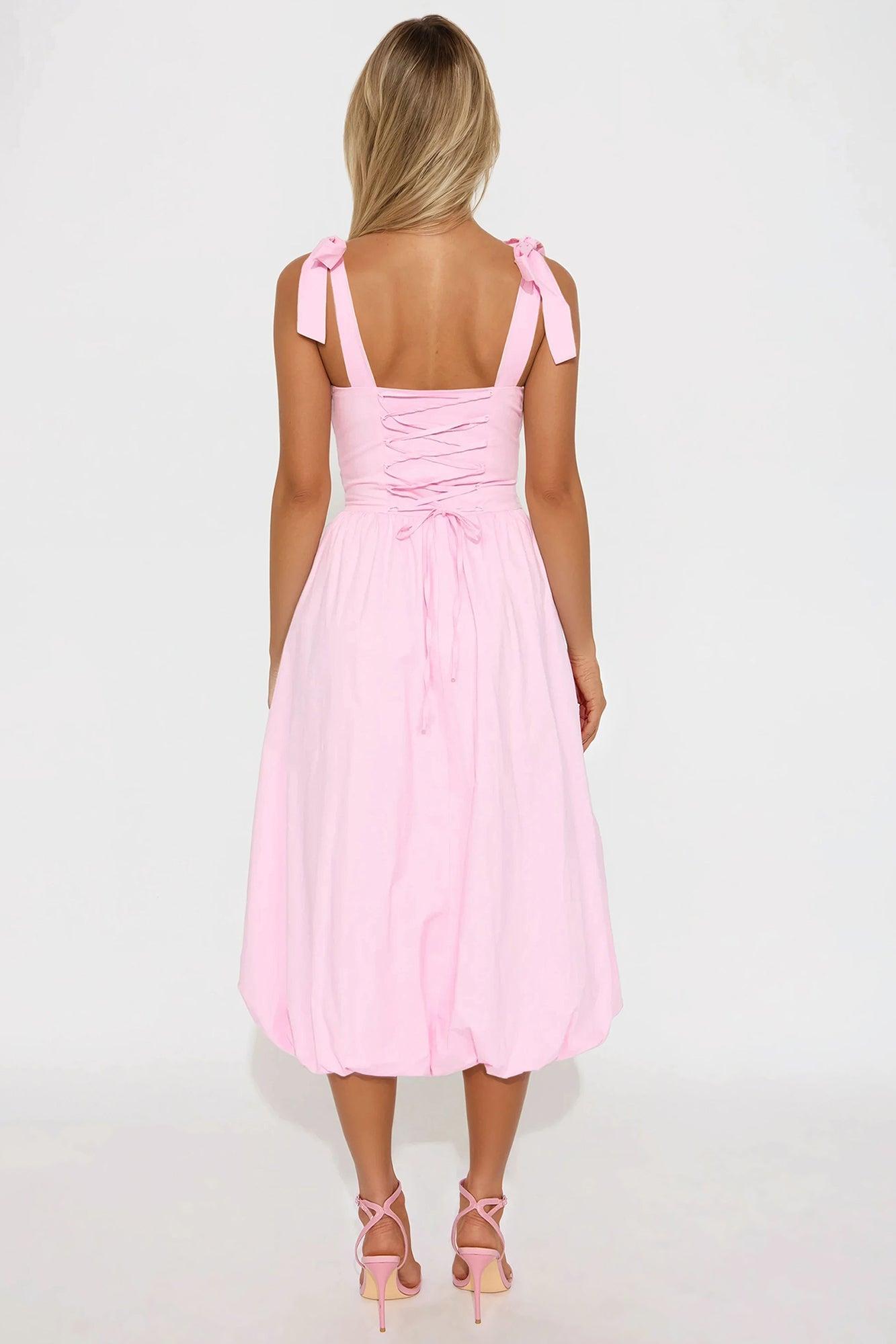 Sarah Poplin Bubble Midi Dress - Pink Product Image