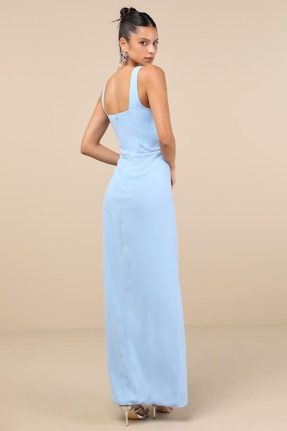 Glamorous Disposition Light Blue Ruched Maxi Dress Product Image