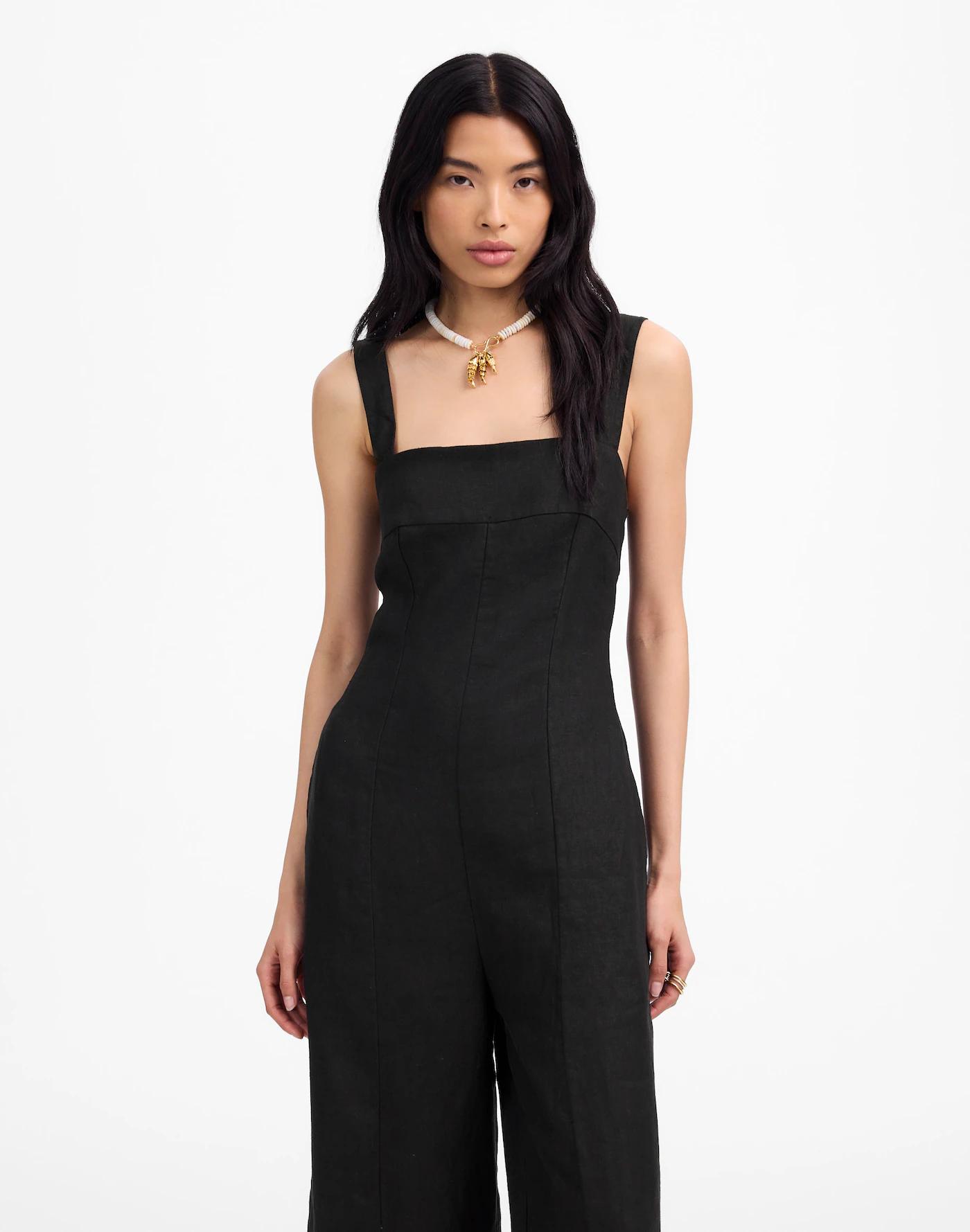Squareneck Wide-Leg Jumpsuit in 100% Linen Product Image