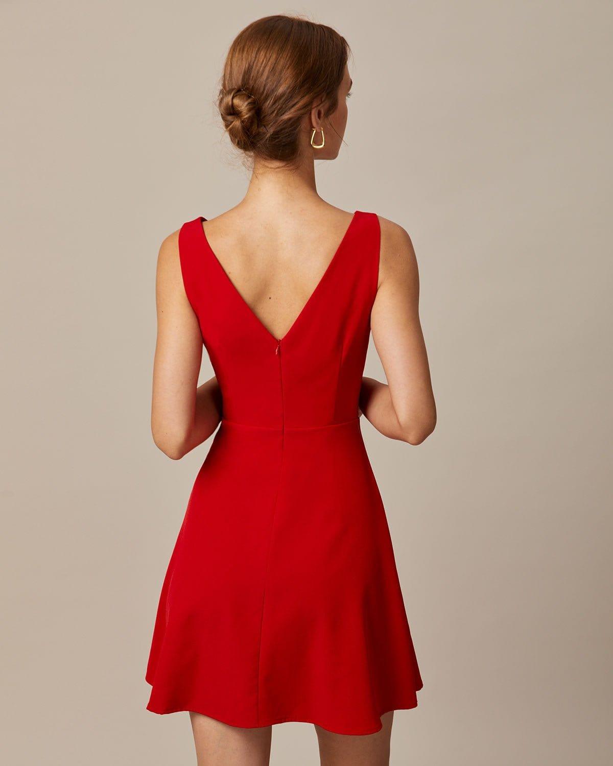 The Red Boat Neck High Waisted Mini Dress Product Image