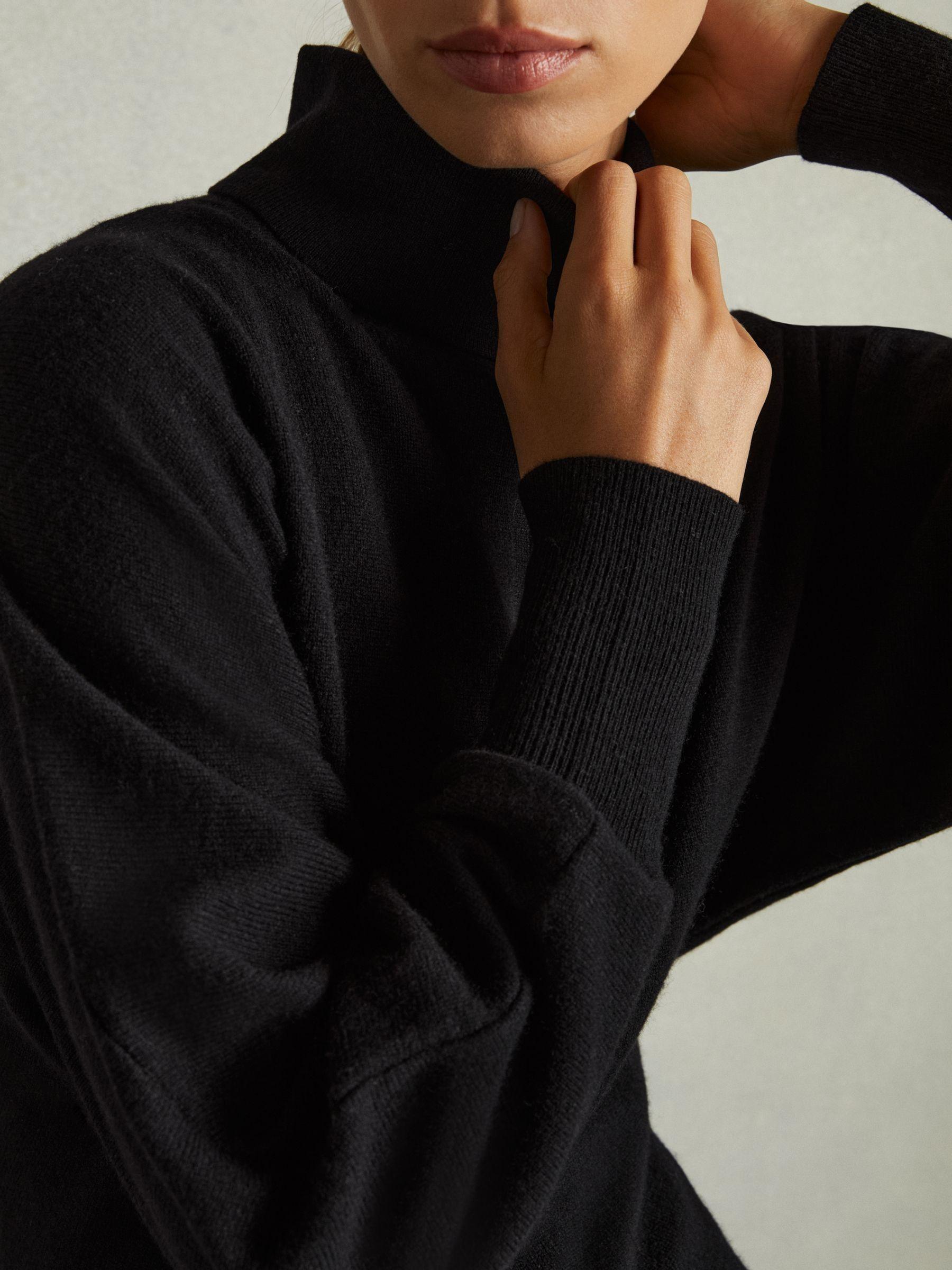 Roll-Neck Knitted Midi Dress With Cashmere in Black Product Image