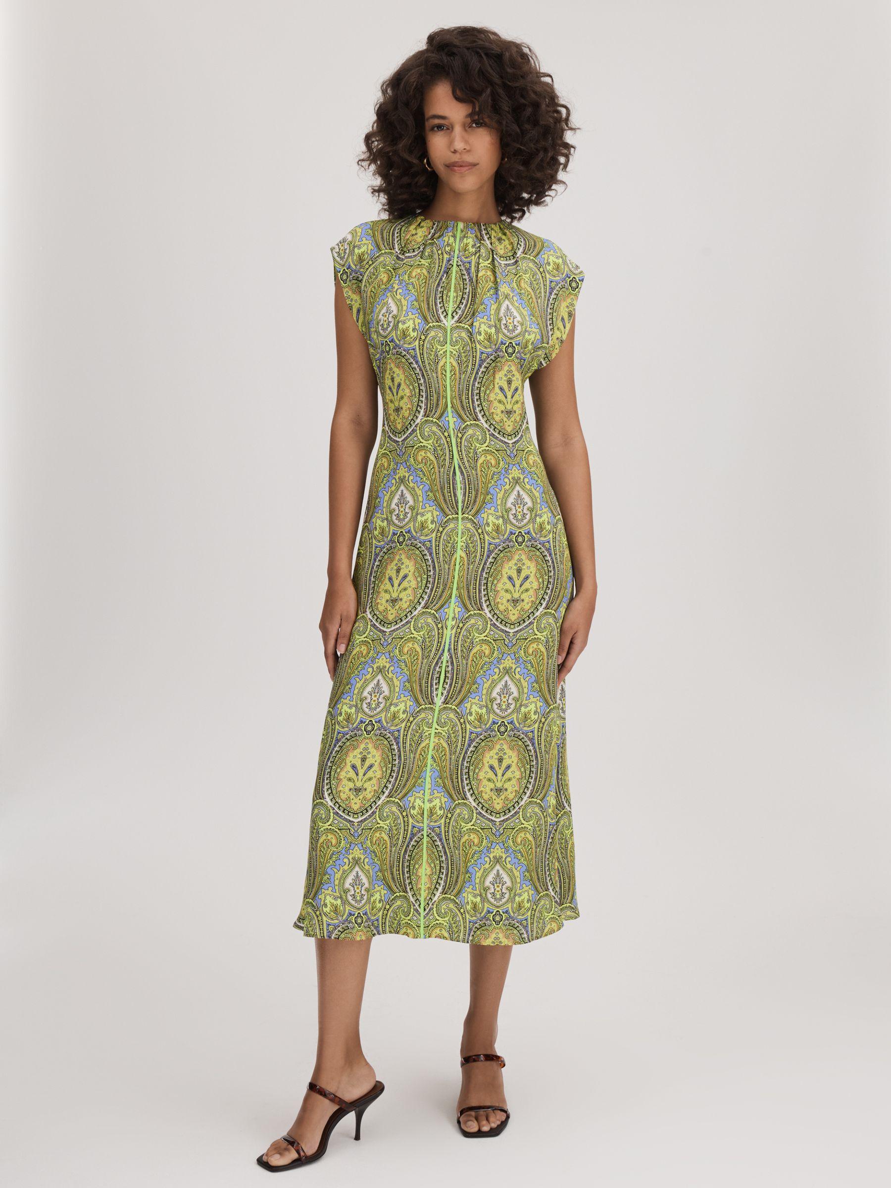 Florere Printed Tie Back Midi Dress in Lime/Green Product Image