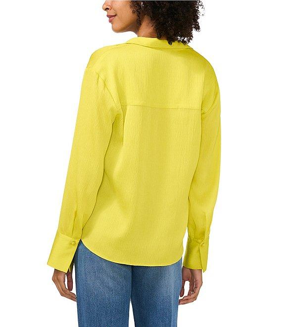 Vince Camuto Satin Point Collar Long Sleeve Covered Button Front Blouse Product Image