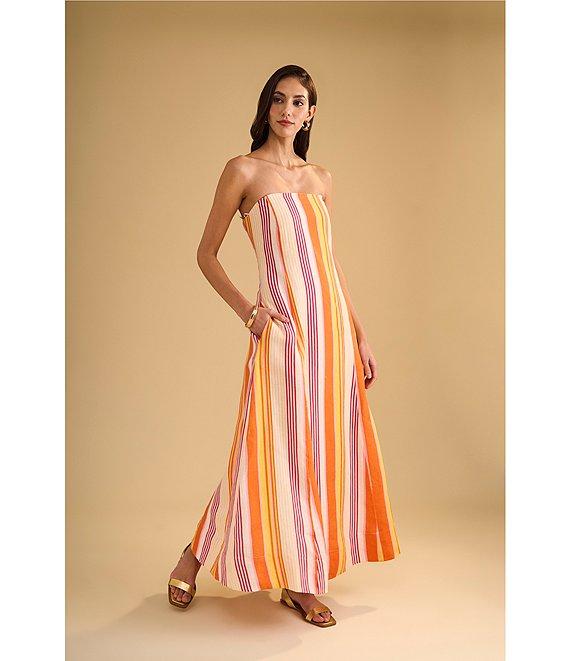 1. STATE Woven Striped Strapless Maxi Shift Dress Product Image