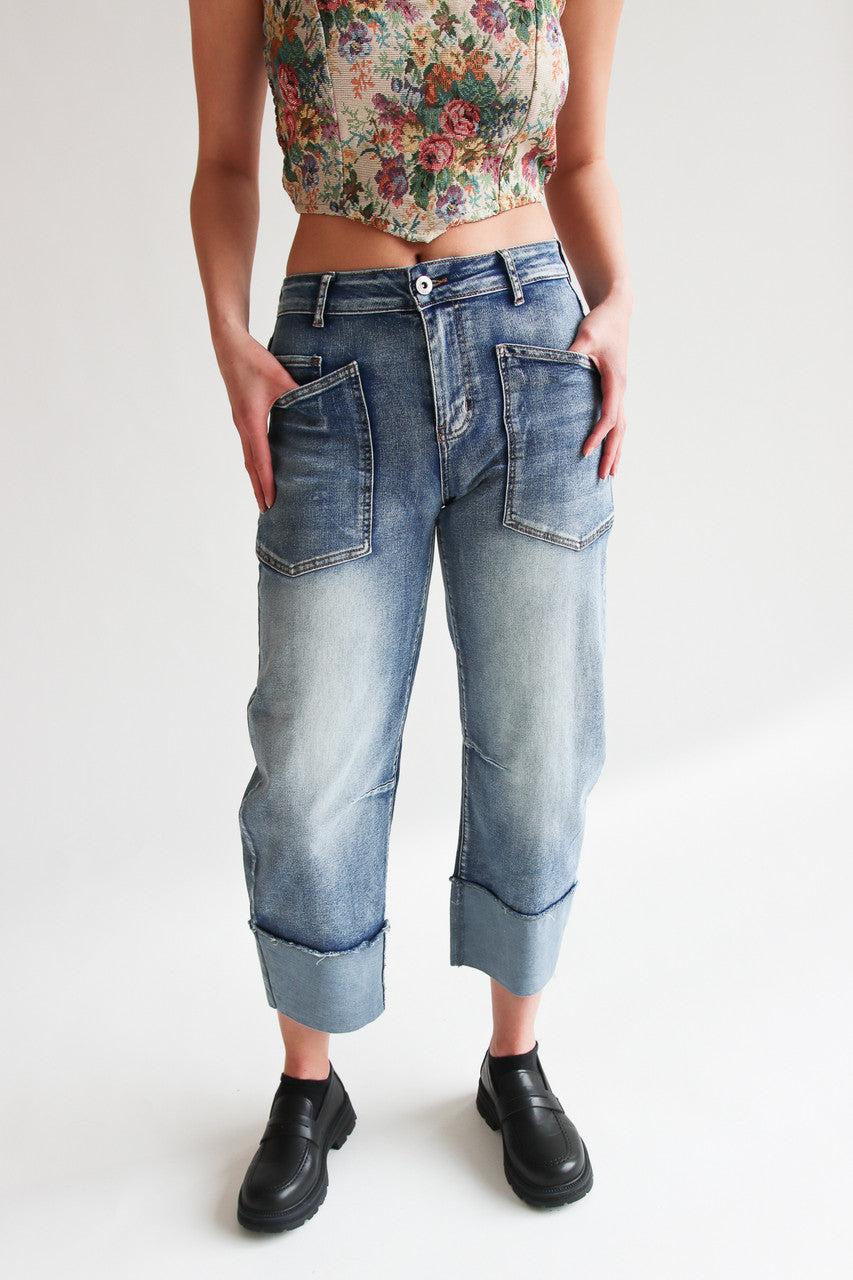 Patch Pocket Barrel Jeans Product Image