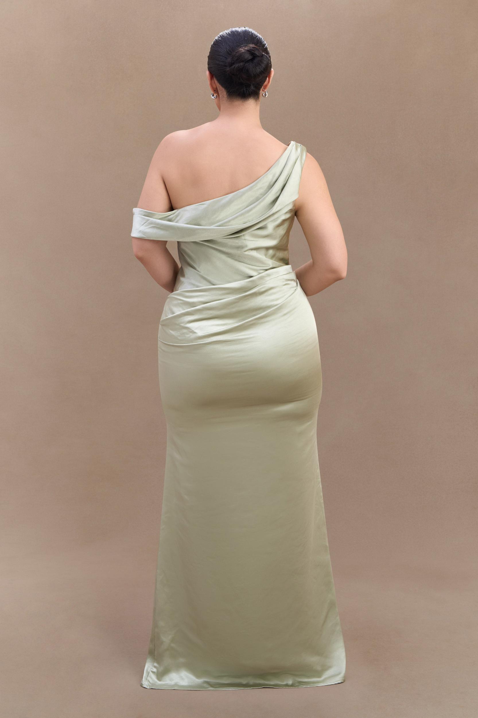 Dalia Off Shoulder Satin Maxi Dress - Sage Product Image