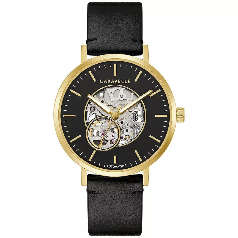 Caravelle by Bulova Mens Gold Tone Stainless Steel Black Leather Strap Watch - 44A121 Product Image