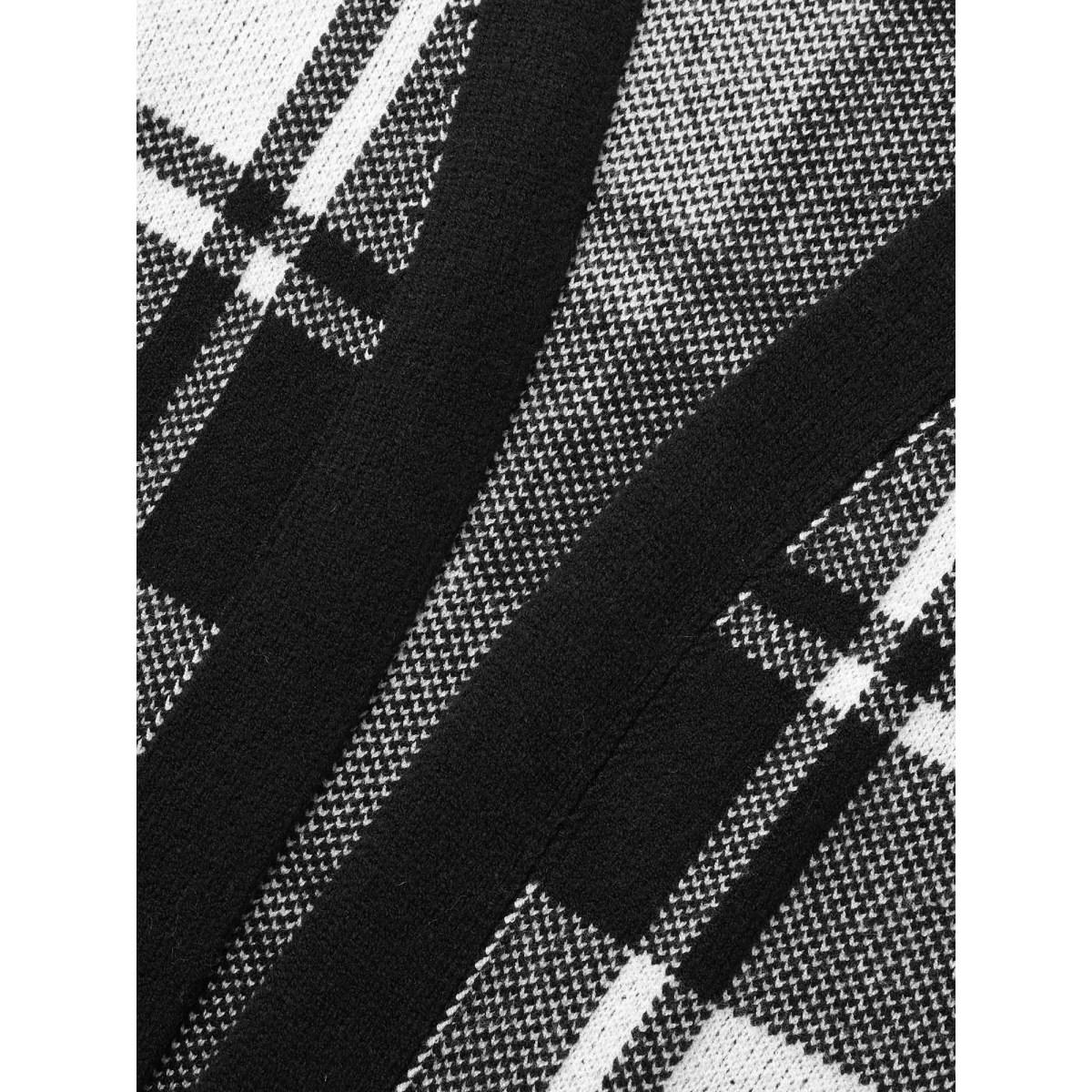 Plus Size Kimono Collar Plaid Slit Hem Cardigan Black Women Leisure Loose Long Sleeve Casual Cardigans BloomChic 10/M Product Image