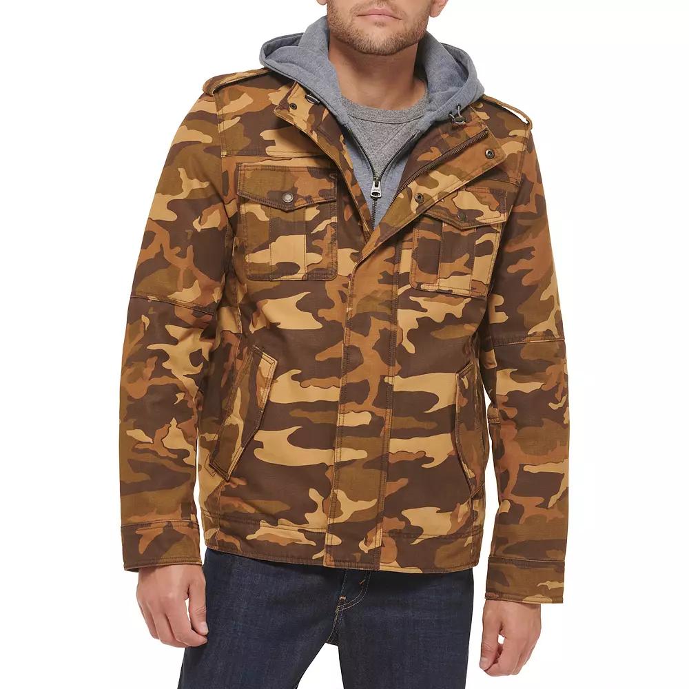 Men's Levi's® Washed Cotton Sherpa-Lined Hooded Trucker Jacket, Size: Large, Brown Camo Product Image