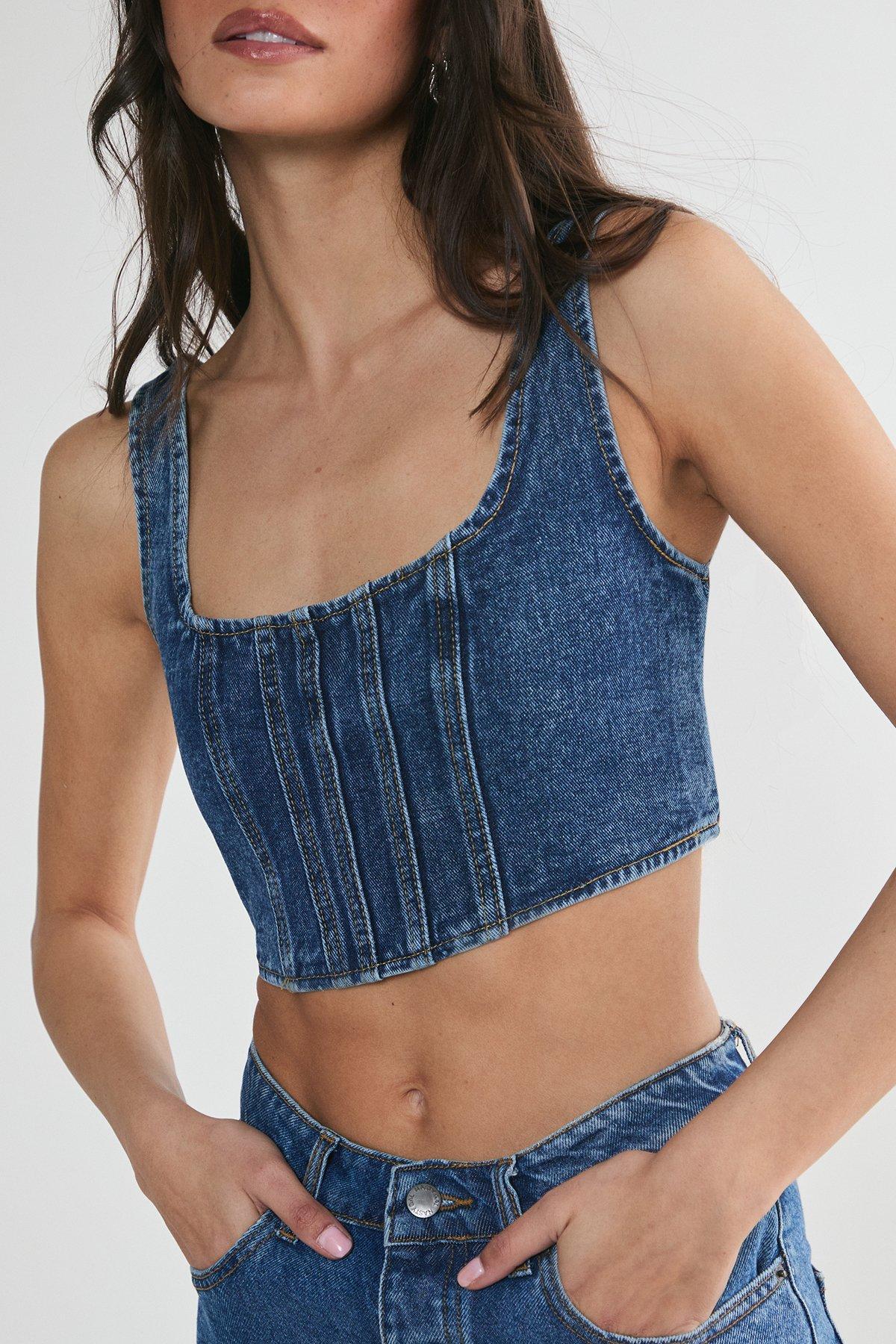 Lace Back Detail Denim Corset Top Product Image