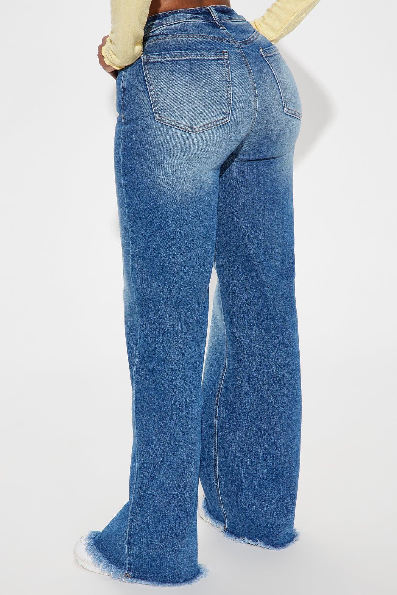 Janessa Fray Hem Wide Leg Jeans - Medium Wash Product Image