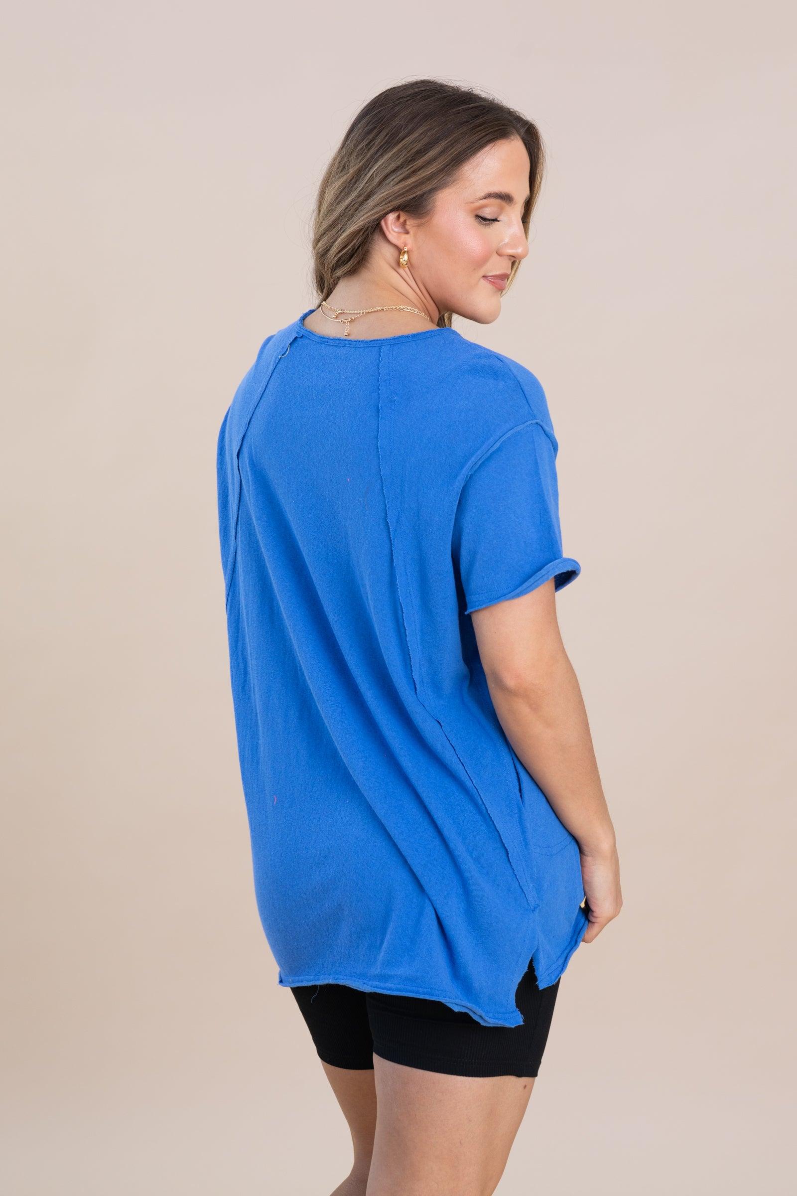 Oversized V-Neck Pocket Short Sleeve Knit Top Product Image