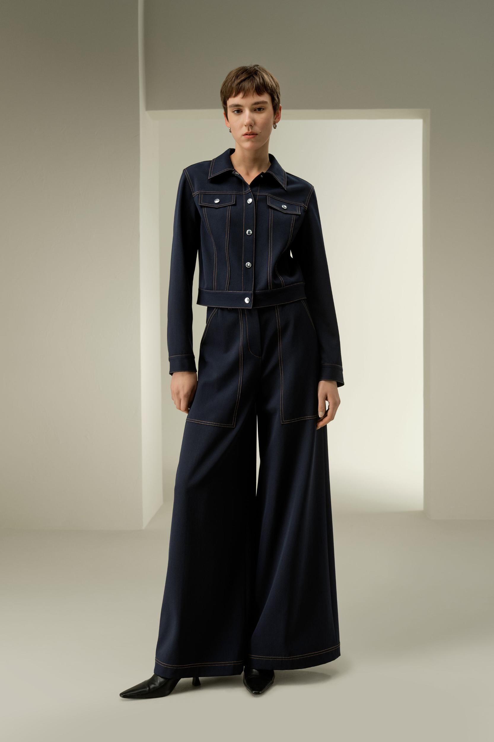 LILYSILK Wool Trousers Women - Navy Blue 100% Merino Wool - Stylish Oversized Pockets Trouser Pants 12 Product Image