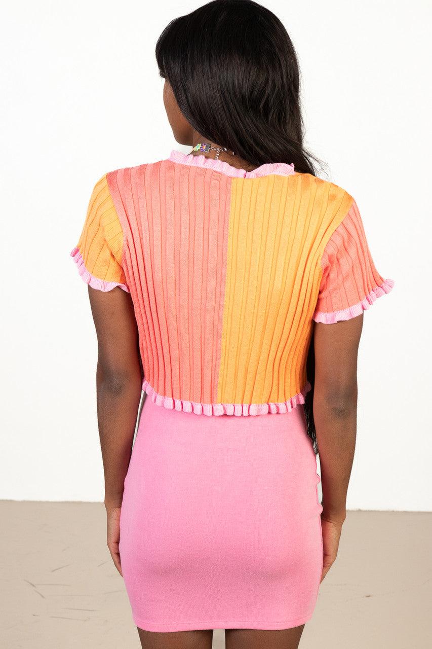 Sherbet Color Block Tie Front Cardigan Product Image