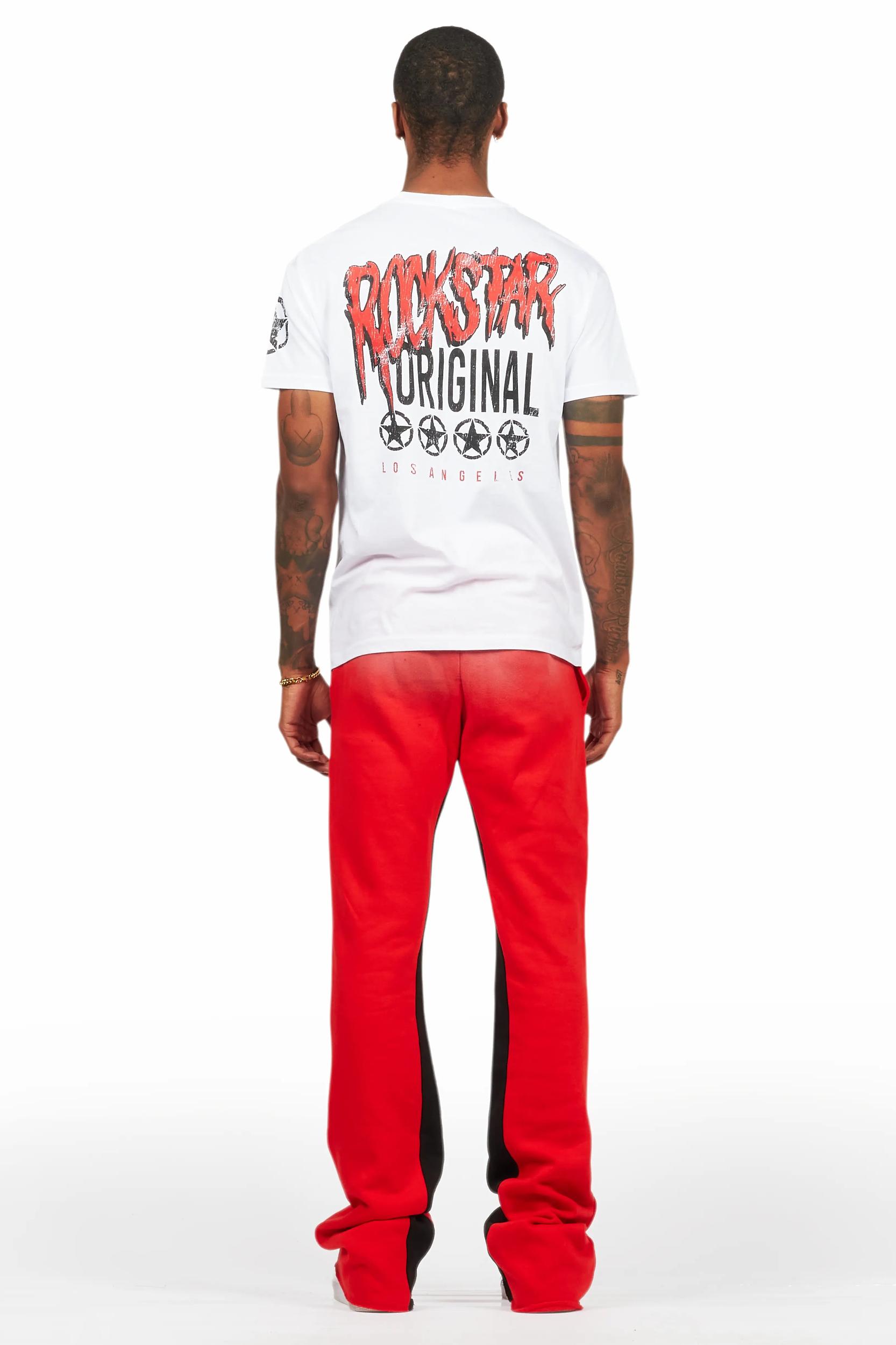Wizzurd White/Red T-Shirt/Stacked Baggy Track Pant Set Male Product Image