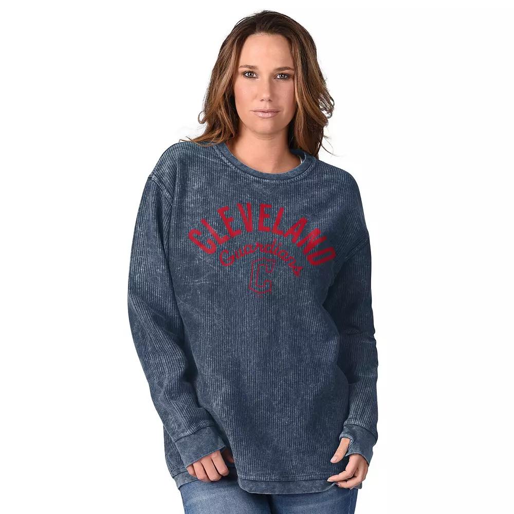 Women's G-III 4Her by Carl Banks Navy Cleveland Guardians Comfy Cord Pullover Sweatshirt,  Product Image