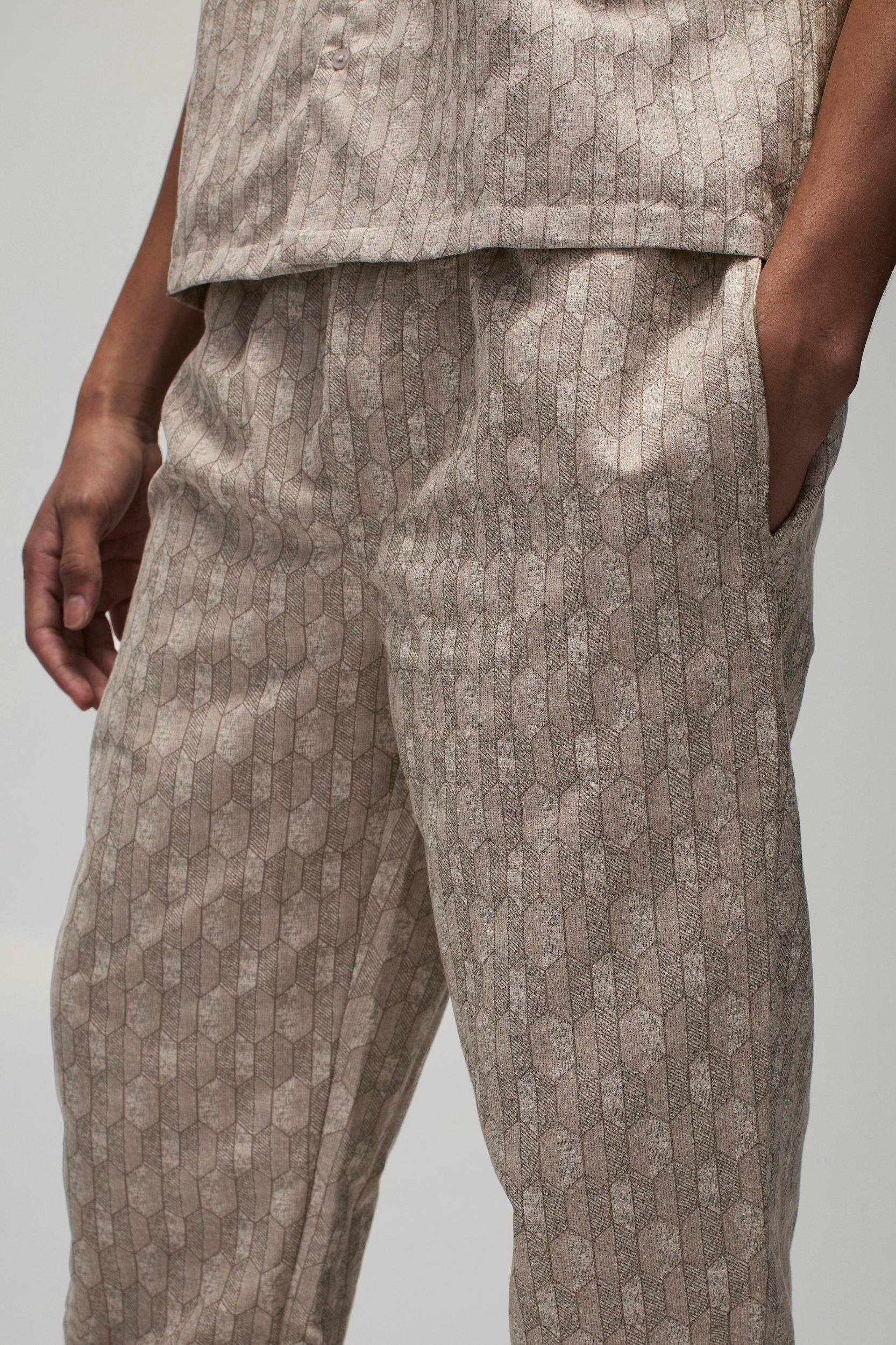 Elastic Waist Straight Woven Geo Pants | boohooMAN USA Product Image