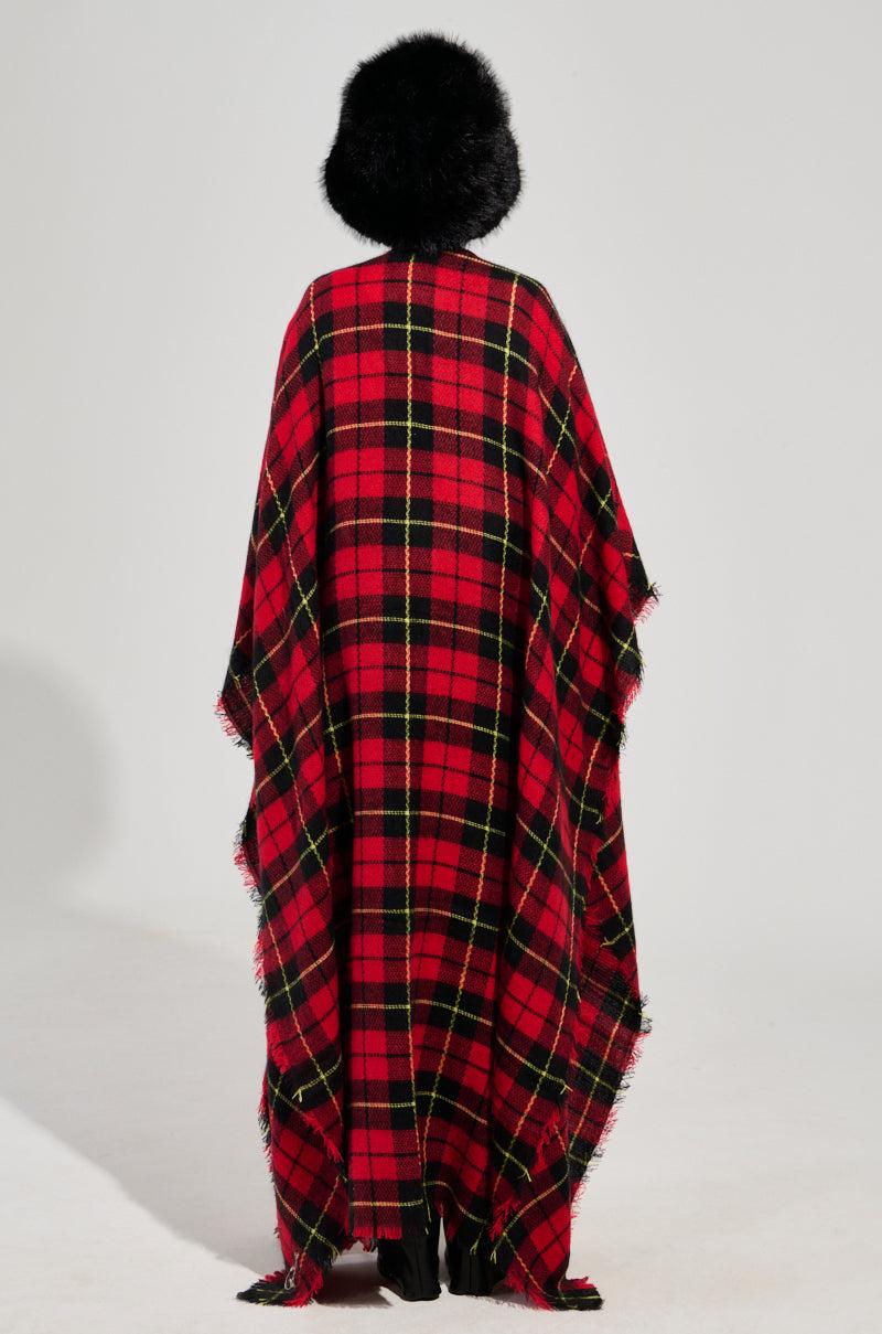 AURETA LONG PLAID PONCHO Product Image