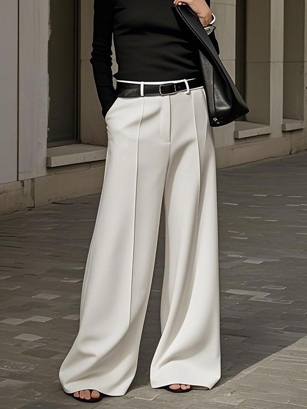 Loose Wide Leg No Belt Solid Color Zipper Casual Pants Bottoms Trousers Product Image