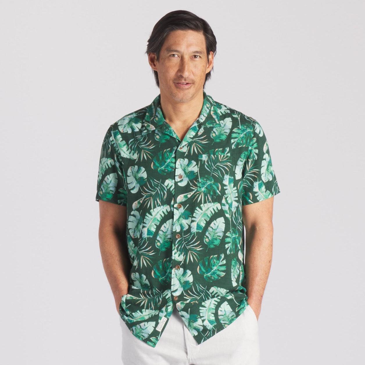 Vintage Hawaiian Camp Collar Shirt - Green Leaf Product Image