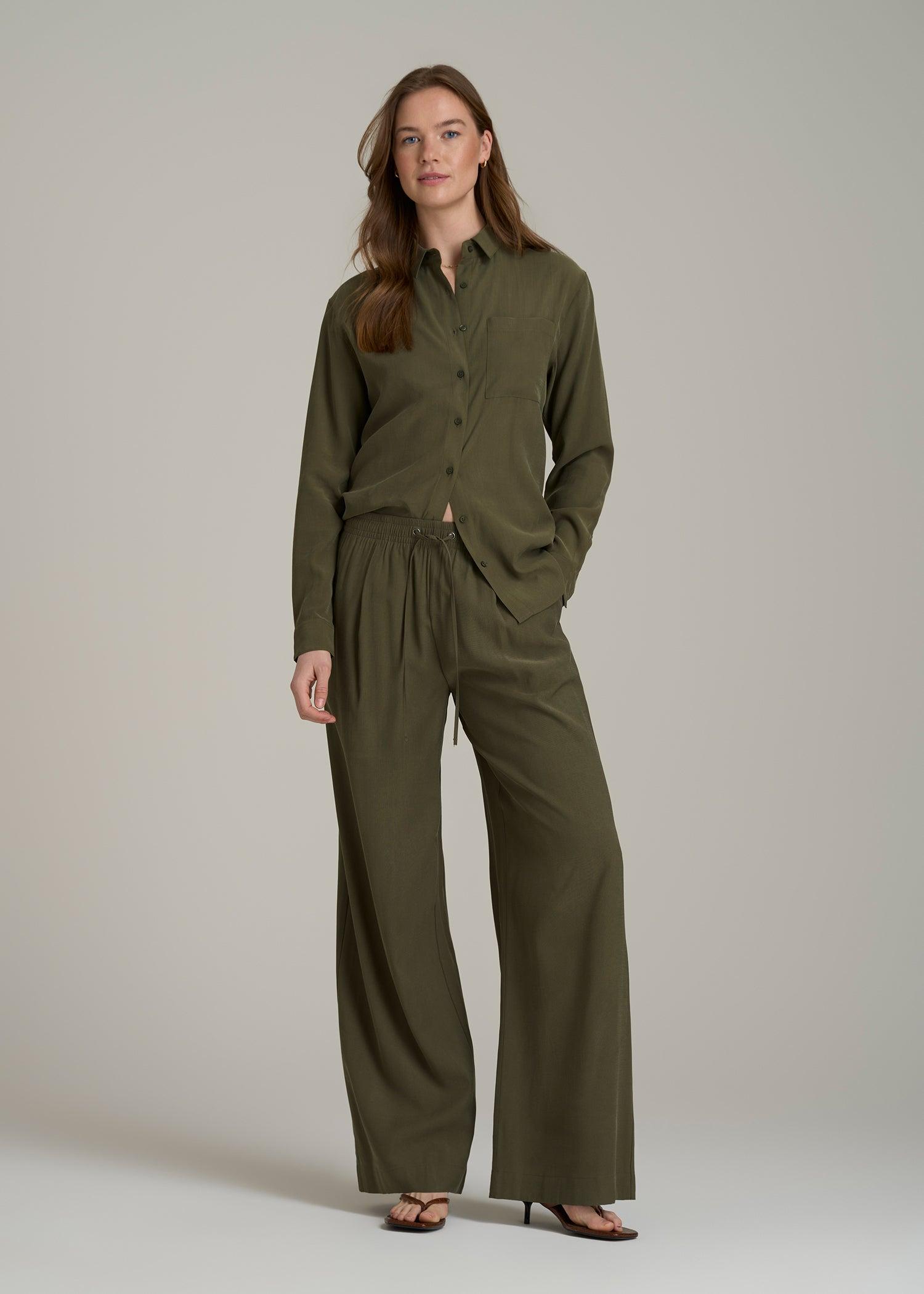 Relaxed Pull-On Pants for Tall Women in Forest Night Female Product Image