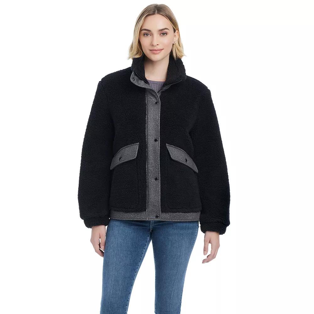 Women's Modern Supply by Sanctuary Sherpa Bomber Jacket, Size: XXL, Black Wash Product Image