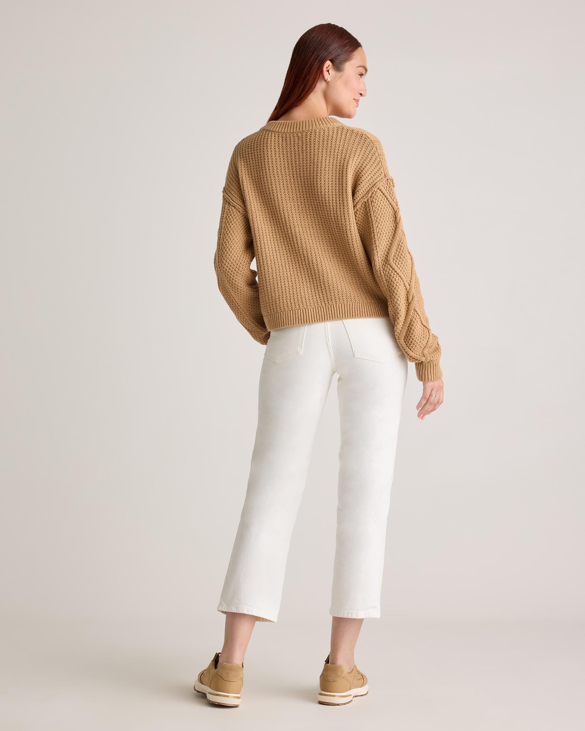 Quince | Women's Cropped Cable Crew Sweater Organic Cotton Product Image