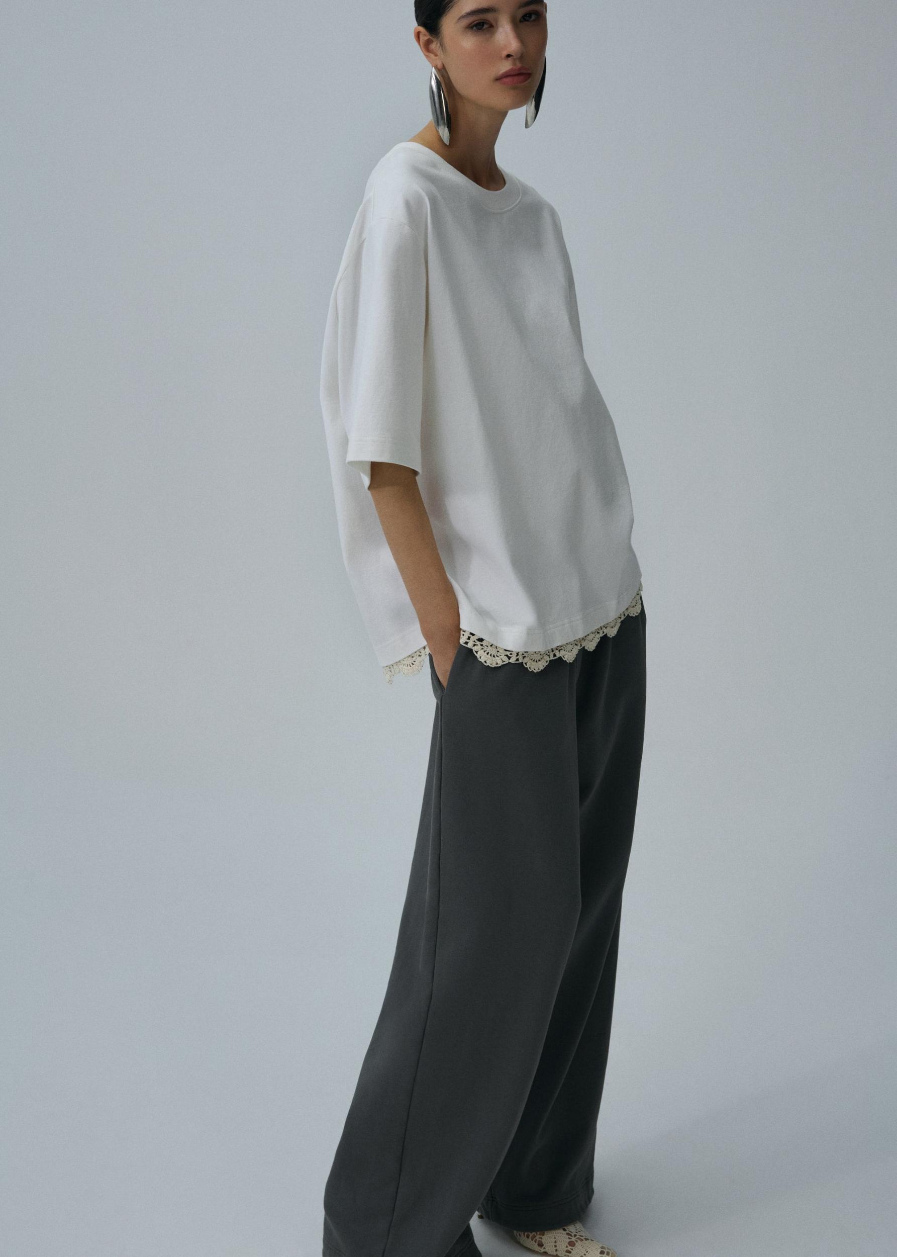 Lace detail oversized t-shirt in white Product Image