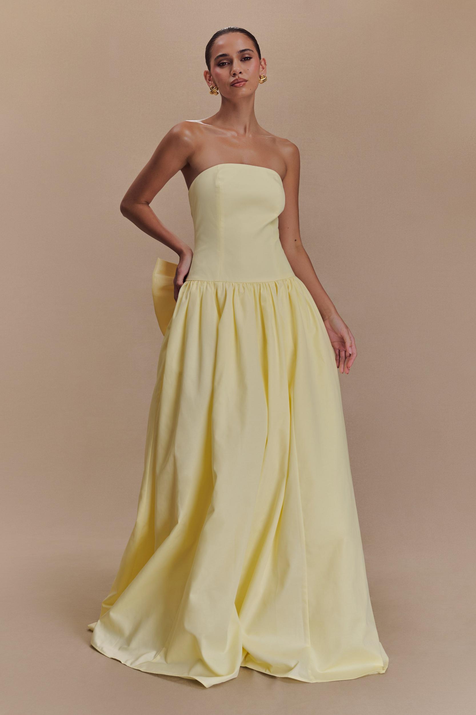 Frances Strapless Bow Maxi Dress - Lemon Product Image