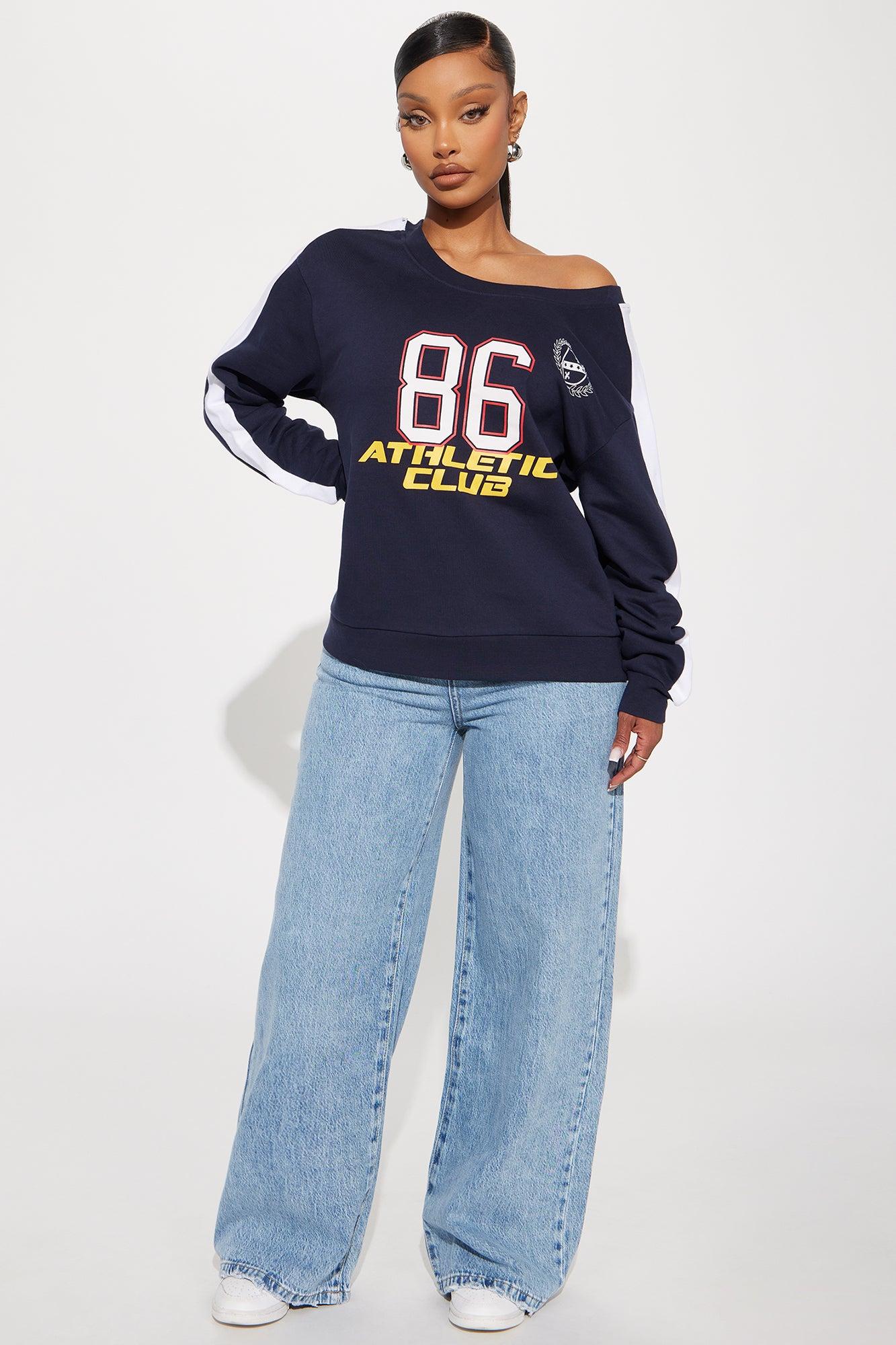 LA Club Off Shoulder Sweatshirt - Navy Product Image