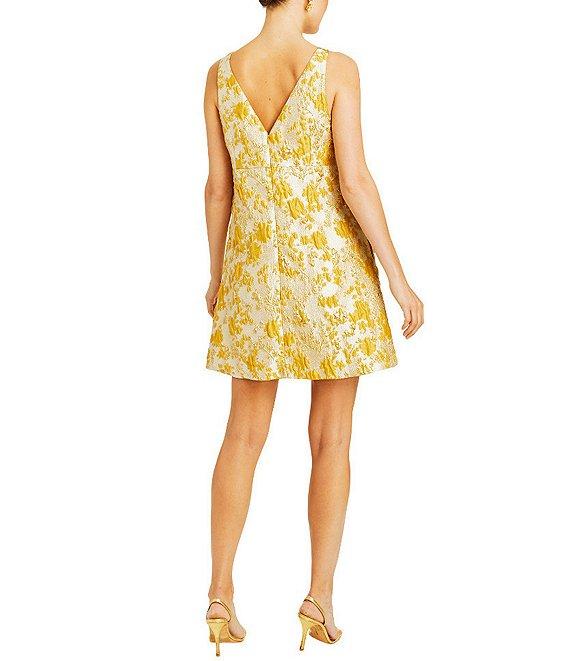 Mestiza New York Elmarie Metallic Jacquard V-Neck Sleeveless Bow Mini Shift Dress Product Image