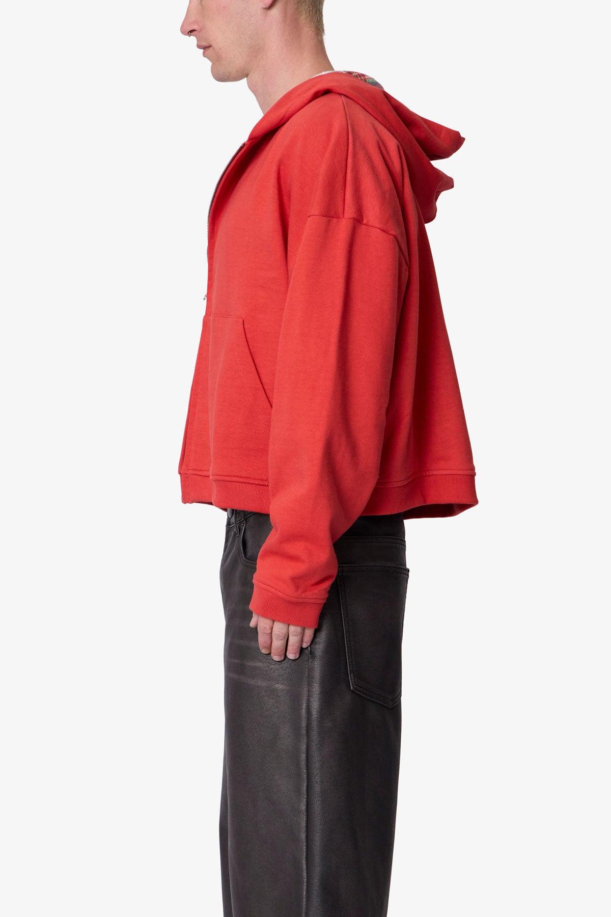 Reversible Flannel Zip Up Hoodie - Red Product Image