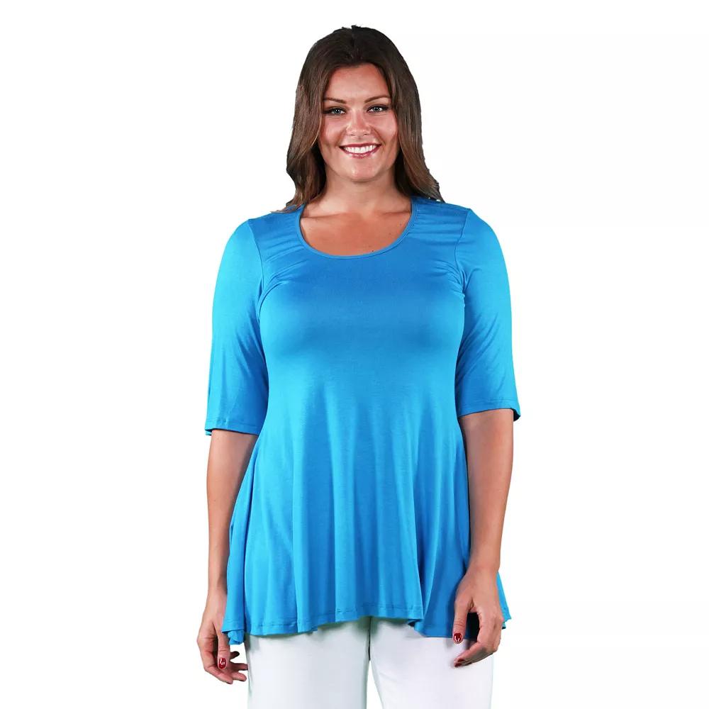 Plus Size 24Seven Comfort Apparel Elbow Swing Tunic Top, Womens Green Product Image