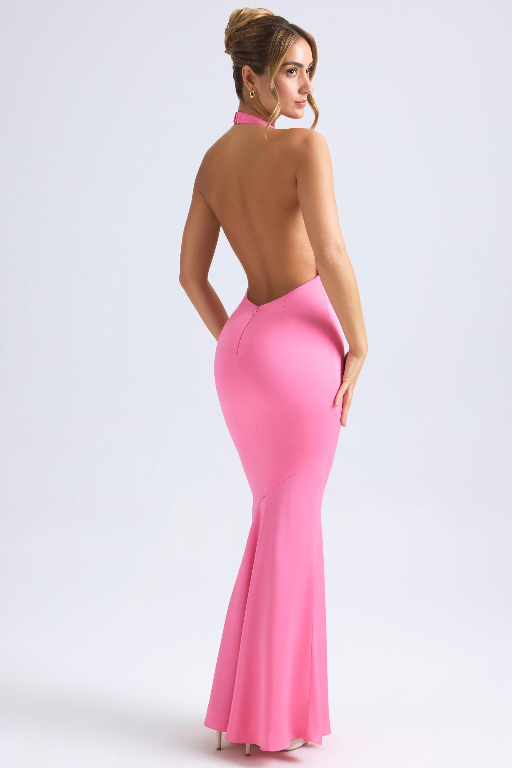 Halterneck Fishtail Gown in Hot Pink Product Image