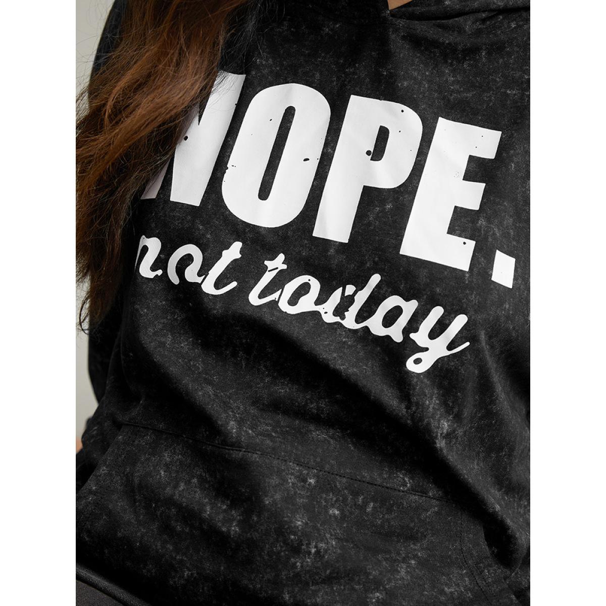 Plus Size Letter Vintage Hooded Pocket Sweatshirt Women Black Casual Printed Dailywear Sweatshirts BloomChic 10/M Product Image