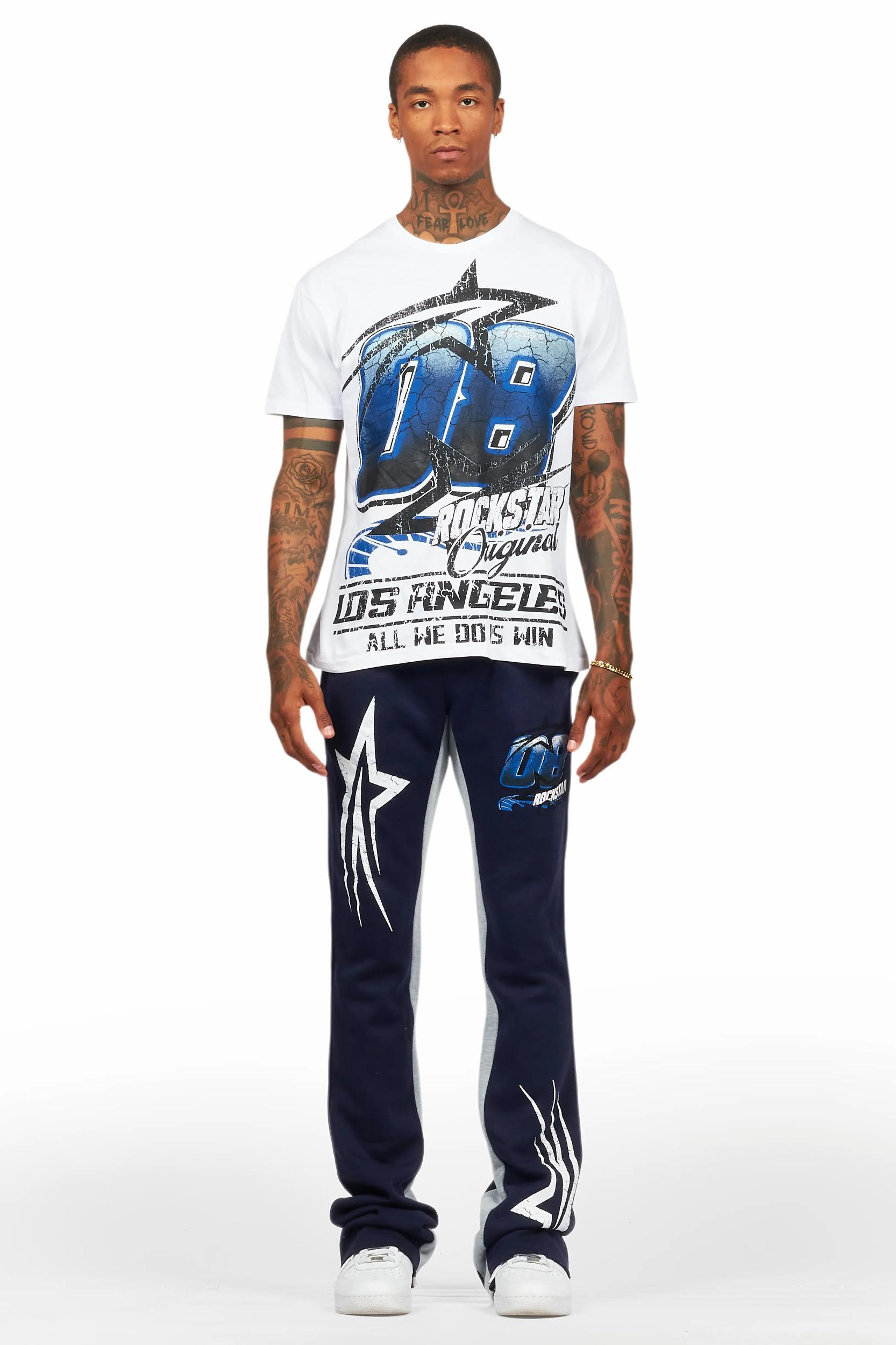 Kastell White/Navy T-Shirt/Stacked Baggy Track Pant Set Male Product Image