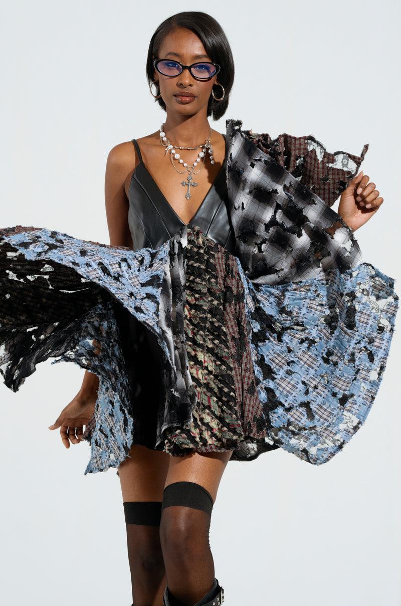 TAKE ME AWAY DISTRESSED PLAID MINI DRESS Product Image