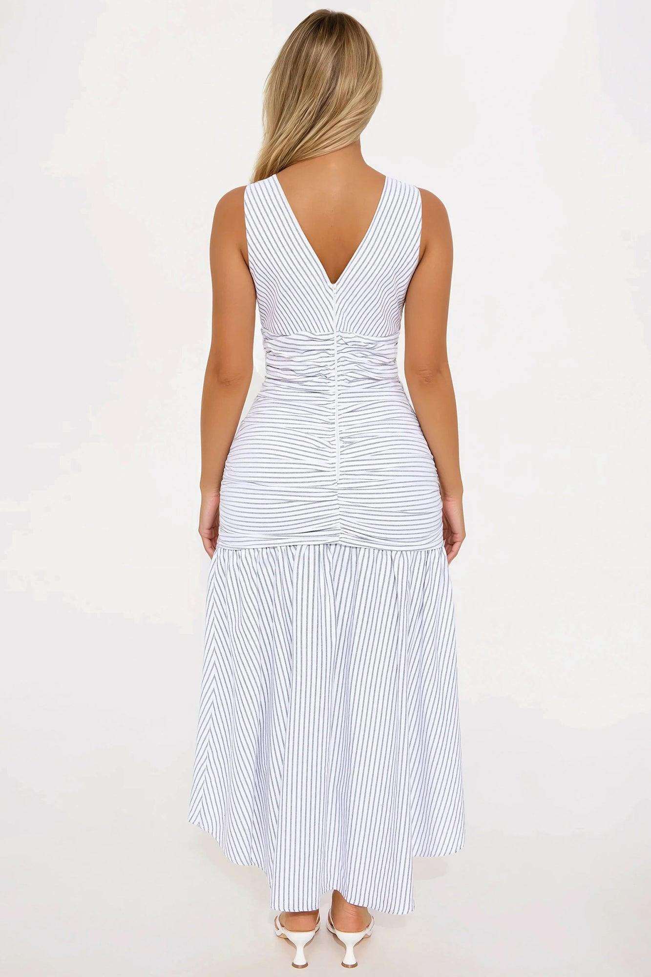 Skylar Striped Linen Midi Dress - White/combo Product Image