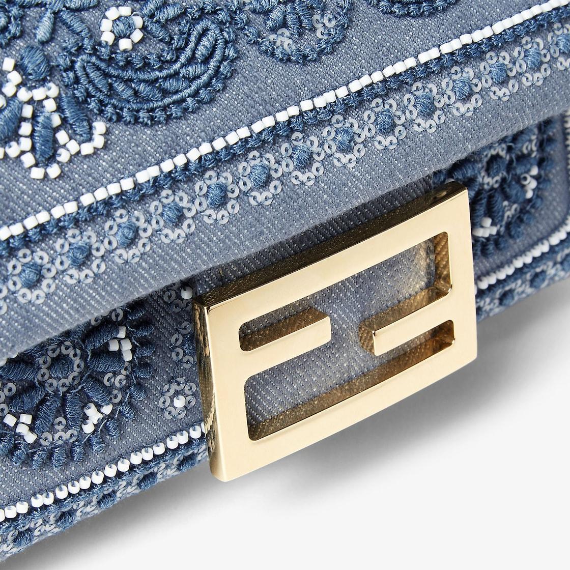 Baguette MiniDenim bag with Coral Bandana embroidery Product Image
