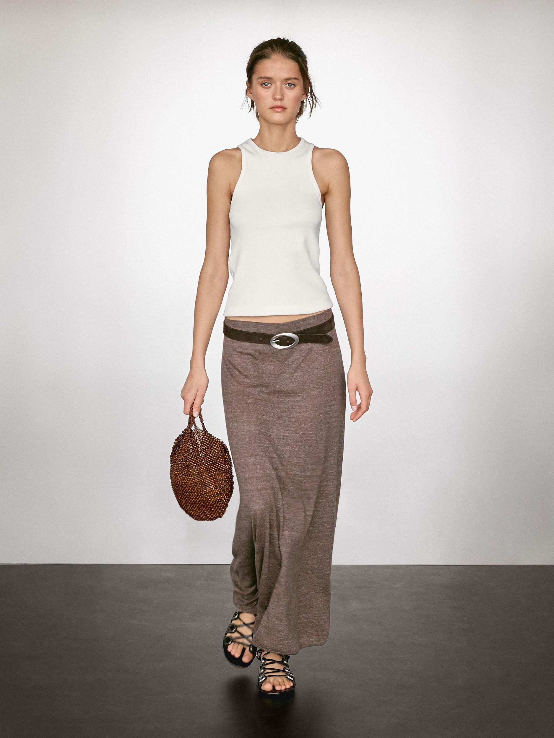 Long linen blend knit skirt Product Image