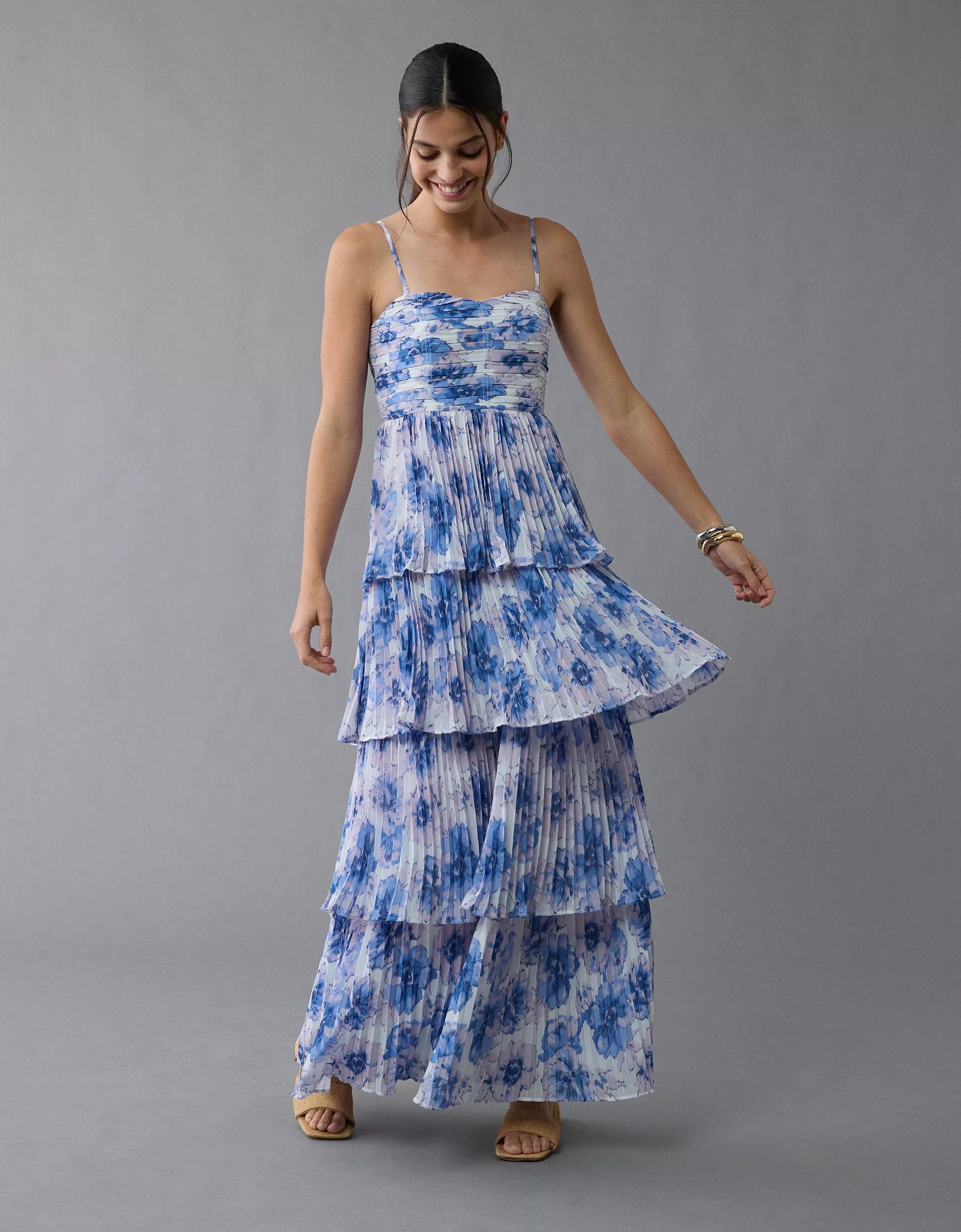 AE Tiered Pleated Maxi Dress Product Image