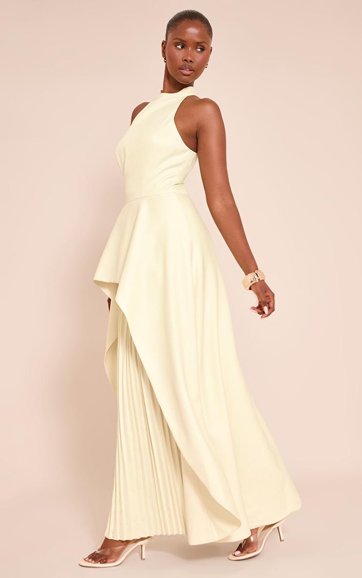 Lemon Woven Halterneck Pleated Underlay Maxi Dress Product Image