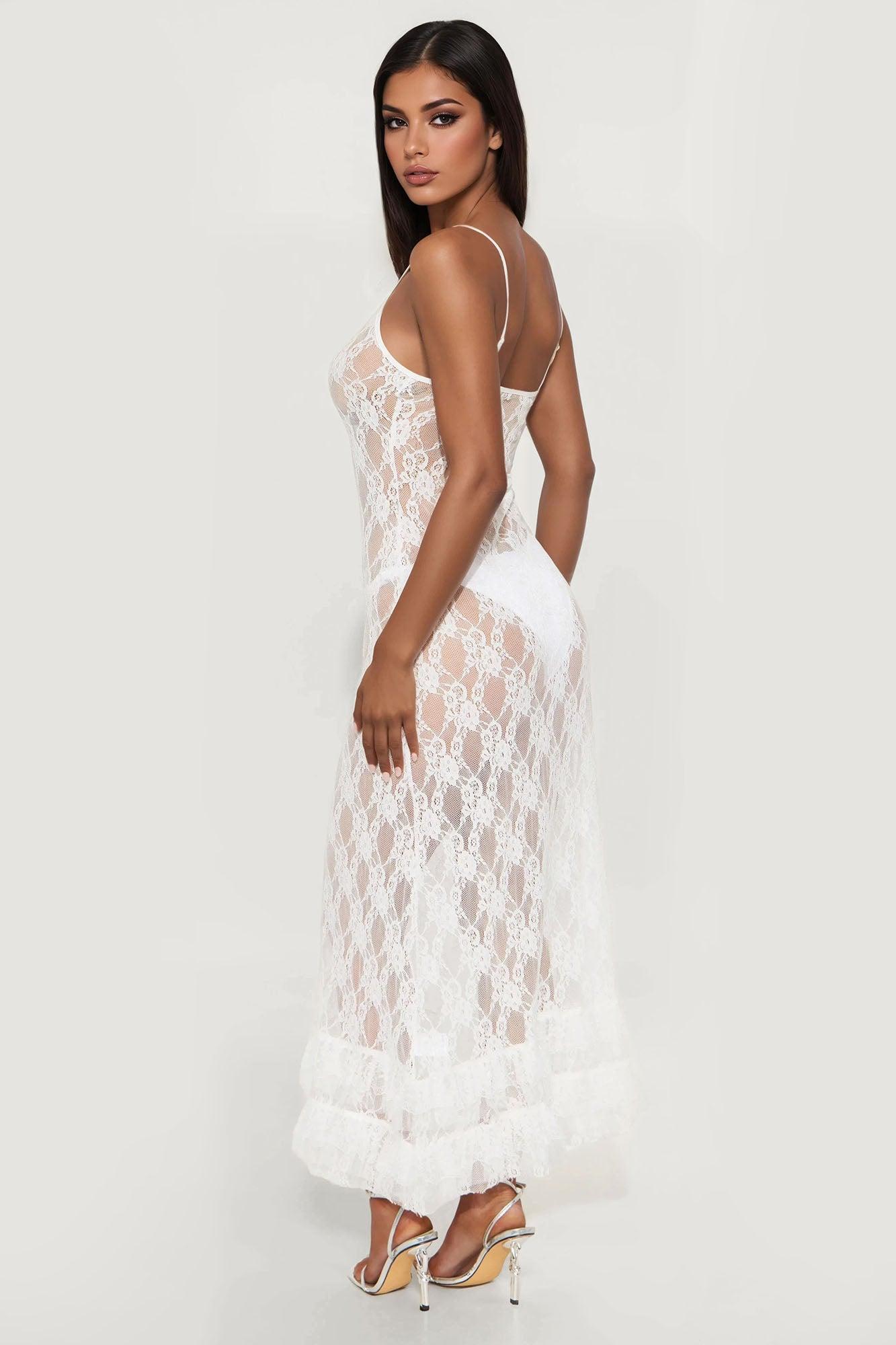 Shoot Your Shot Sheer Lace Maxi Dress - White Female Product Image
