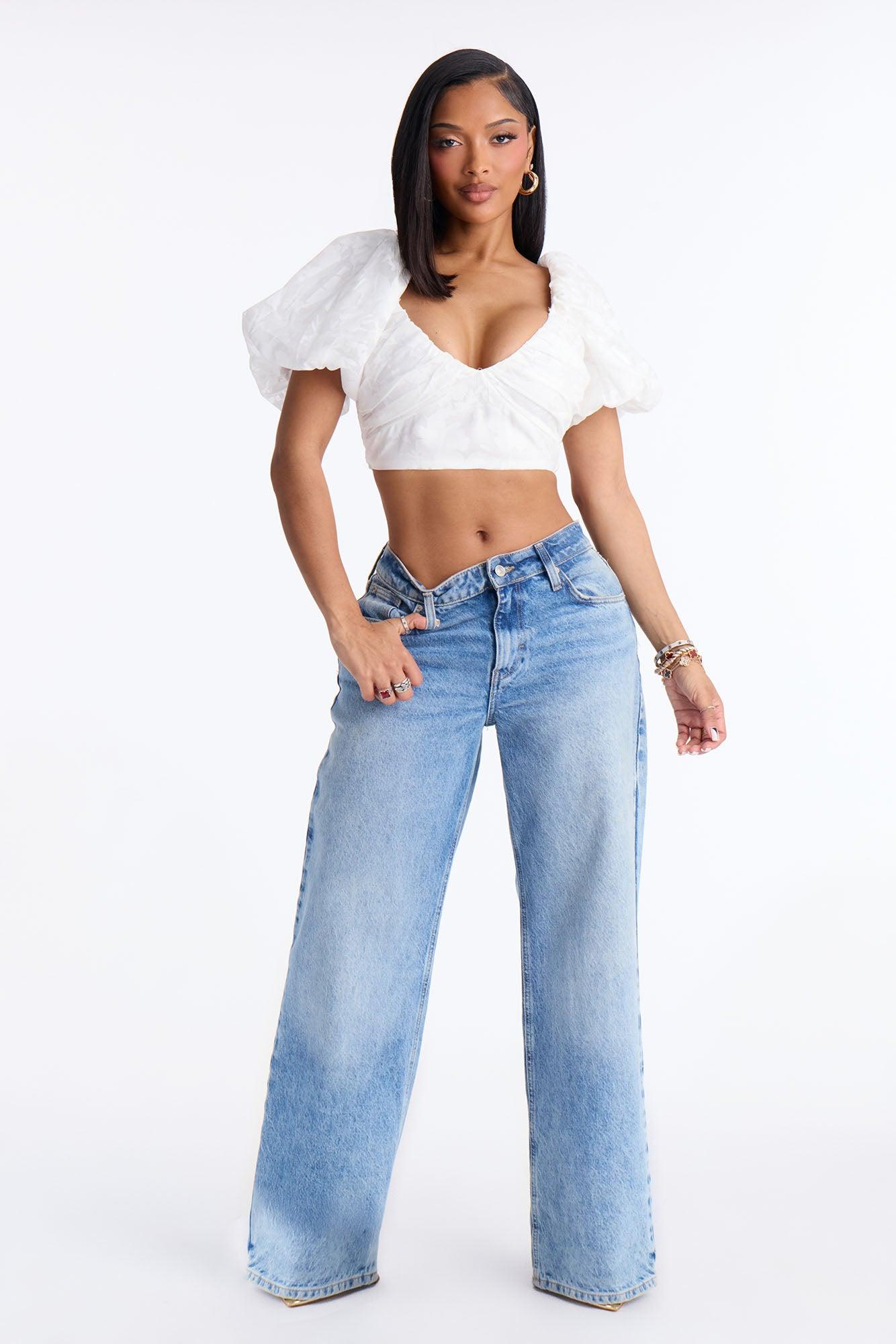 Ayla Puff Sleeve Cropped Top - White Female Product Image