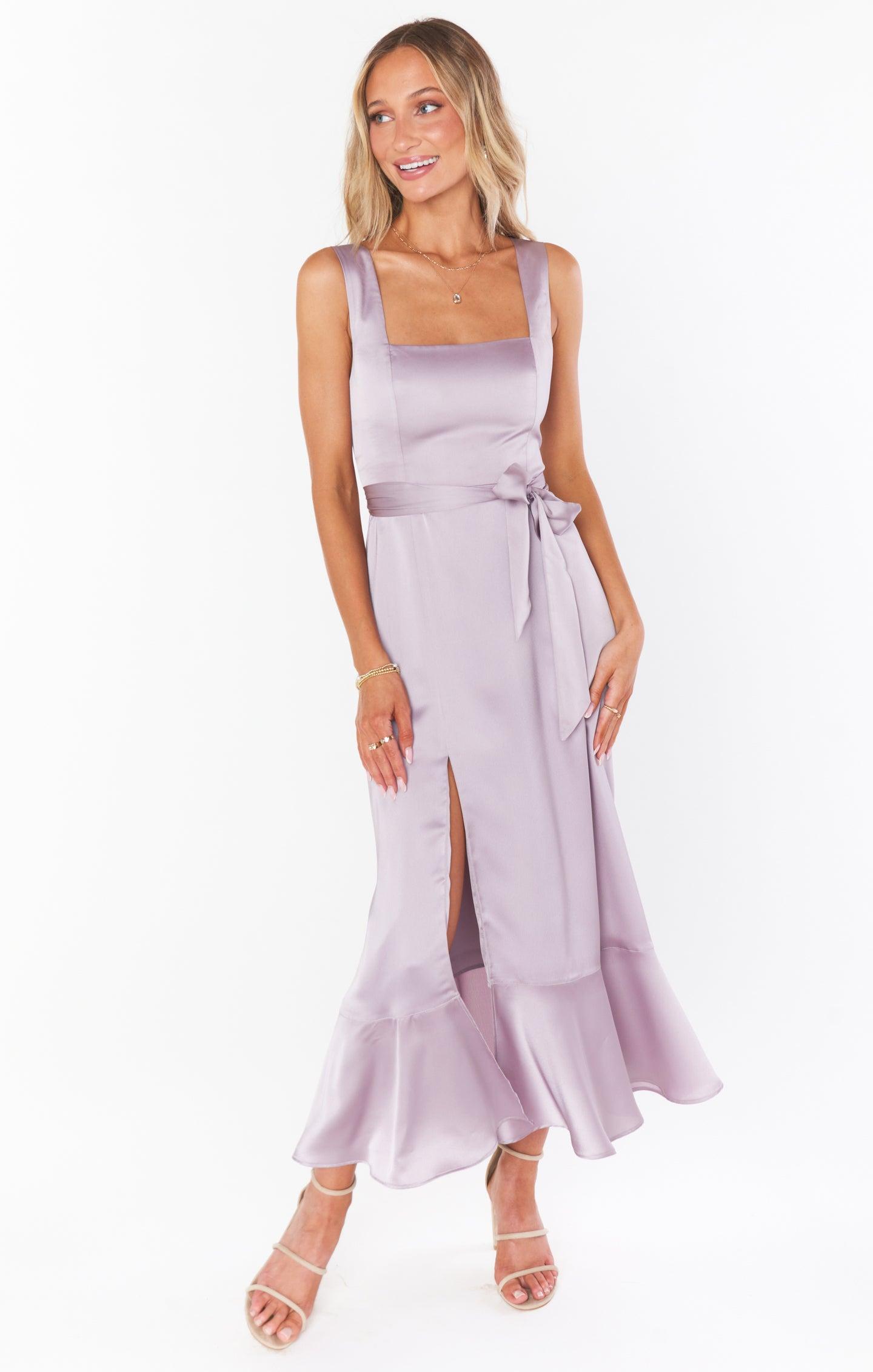 Claire Midi Dress ~ Dusty Purple Luxe Satin Product Image